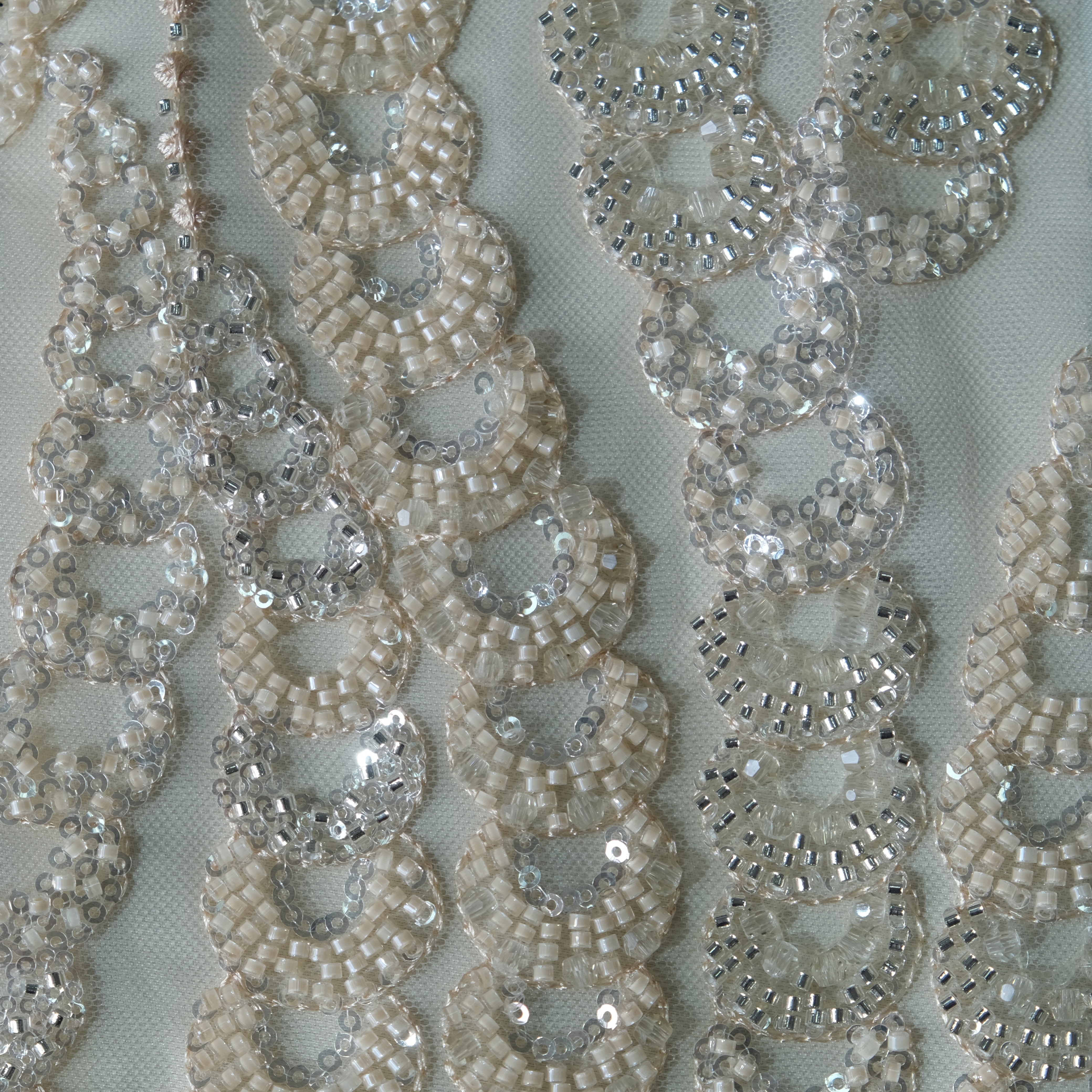 Flowing Chain Sequin Embroidery Fabric in BeigeYellow color