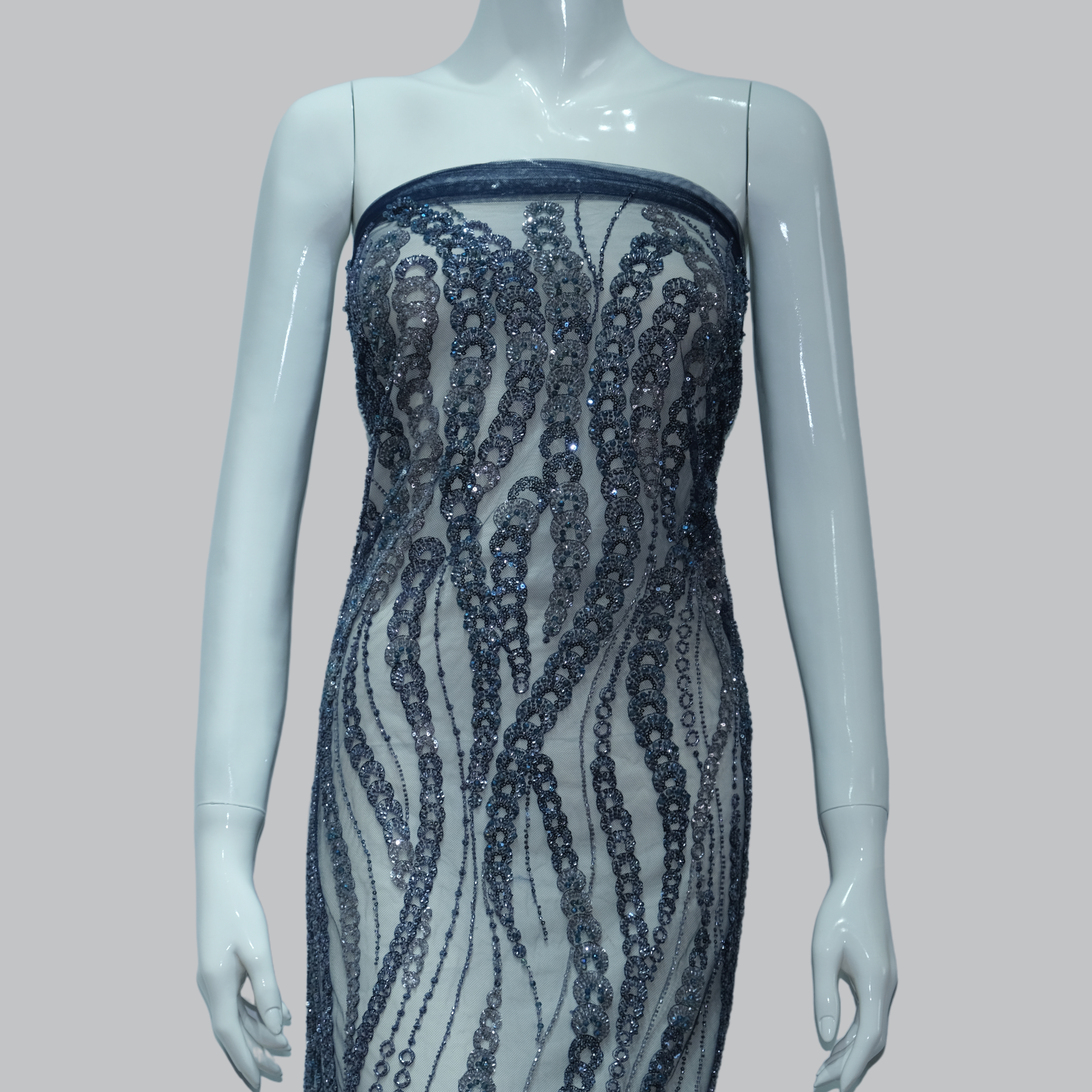 Flowing Chain Sequin Embroidery Fabric for couture fashion design