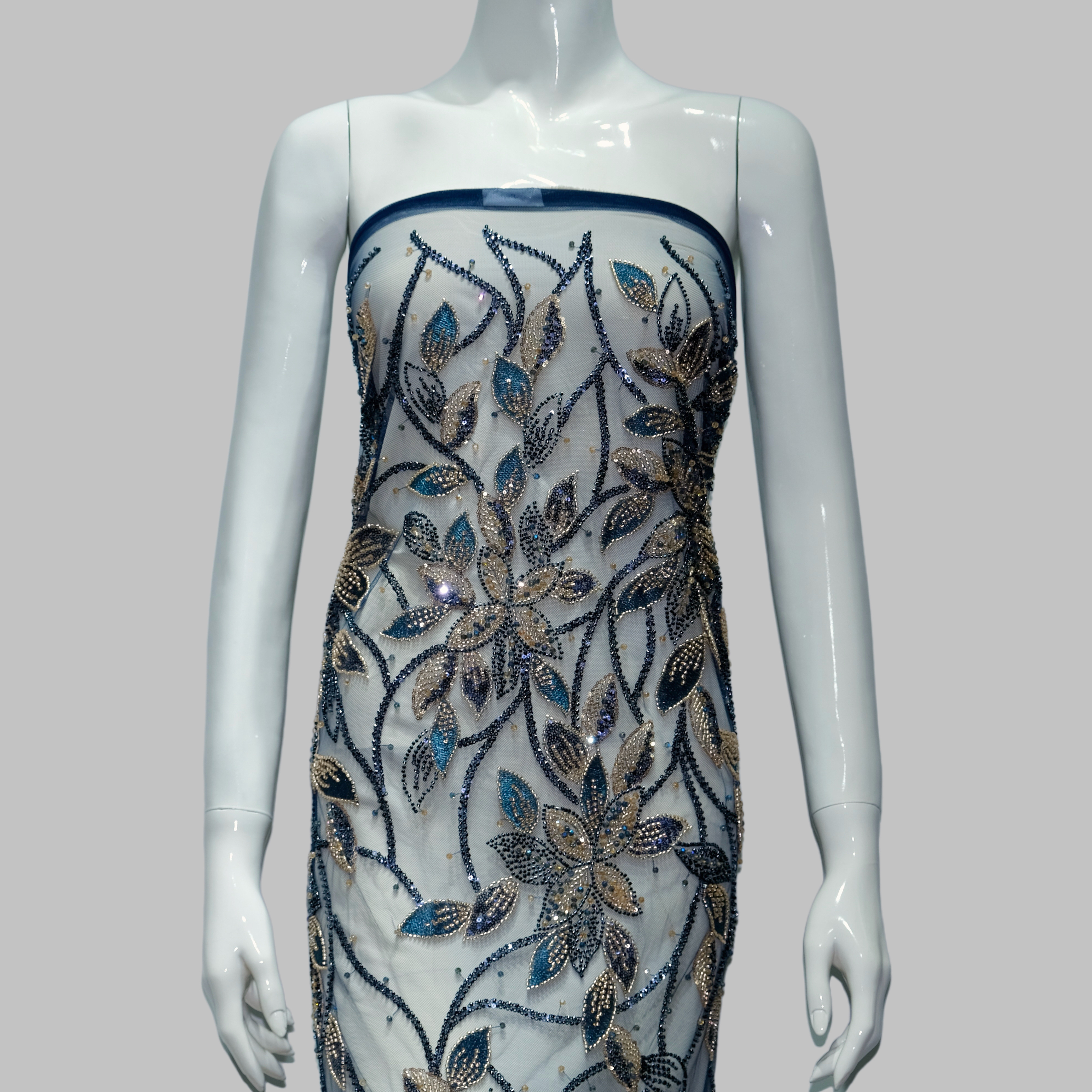 Floral Vine Beaded Embroidery Fabric for couture fashion design