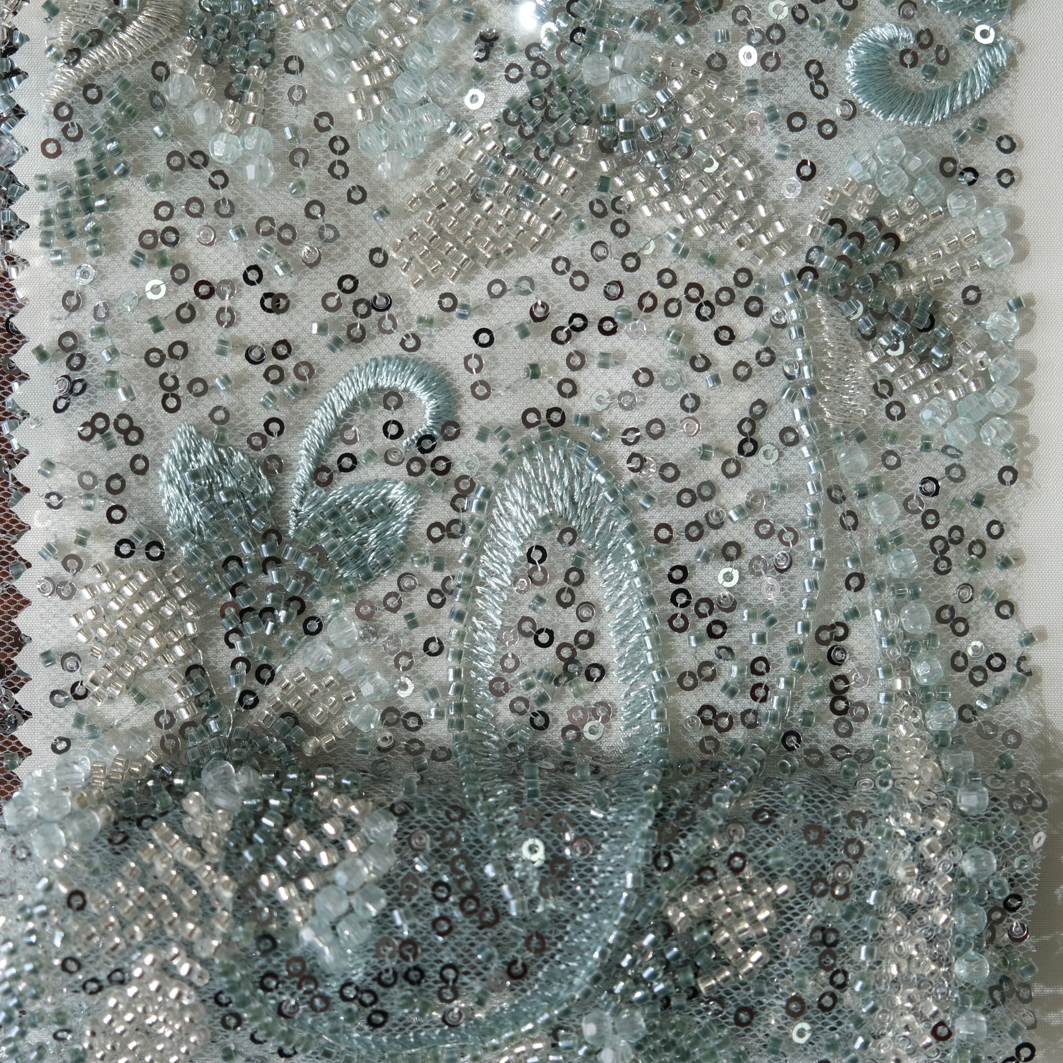Paisley Beaded Sequin Embroidery Fabric in Blue color