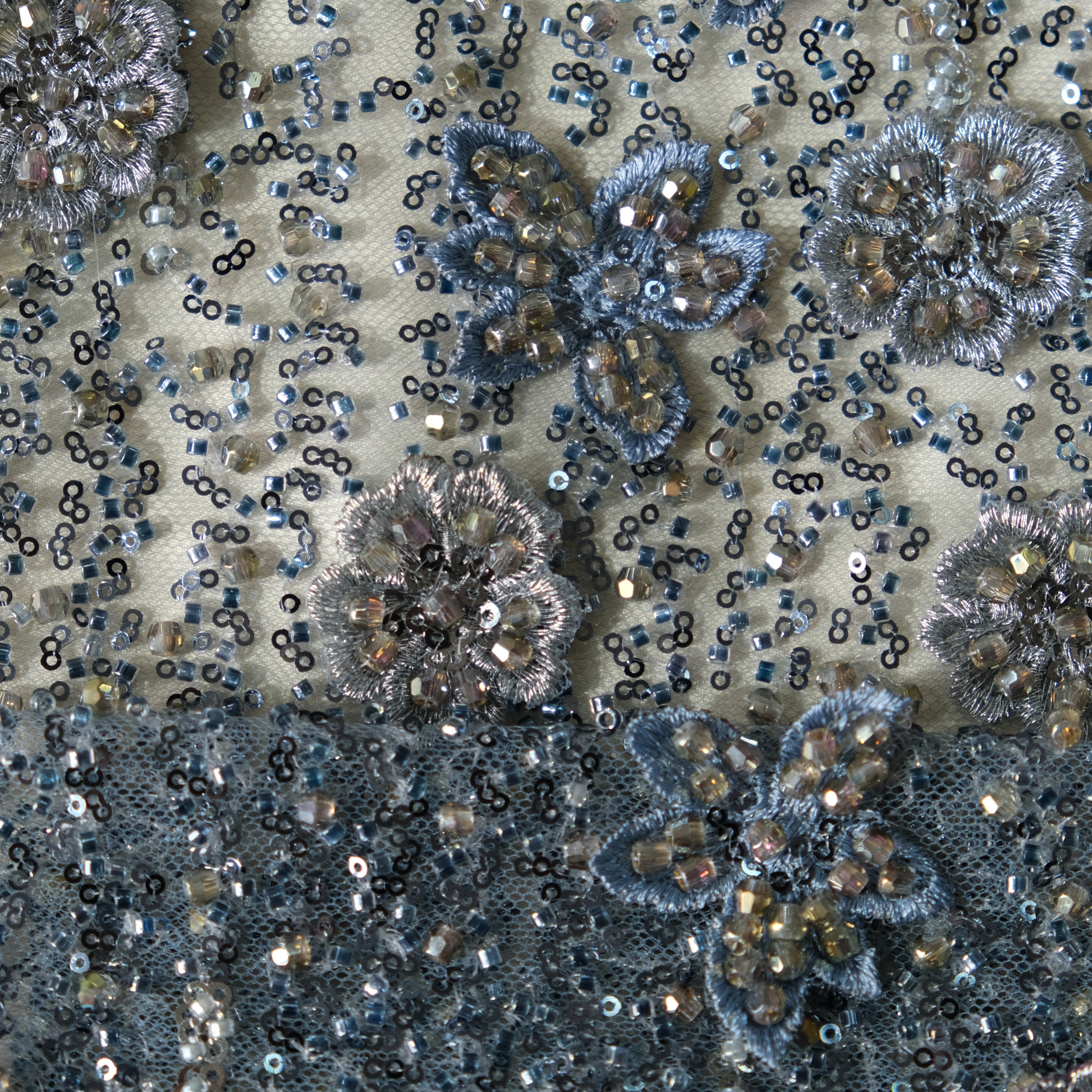 Cascading Blossom Embroidery Fabric in Blue color