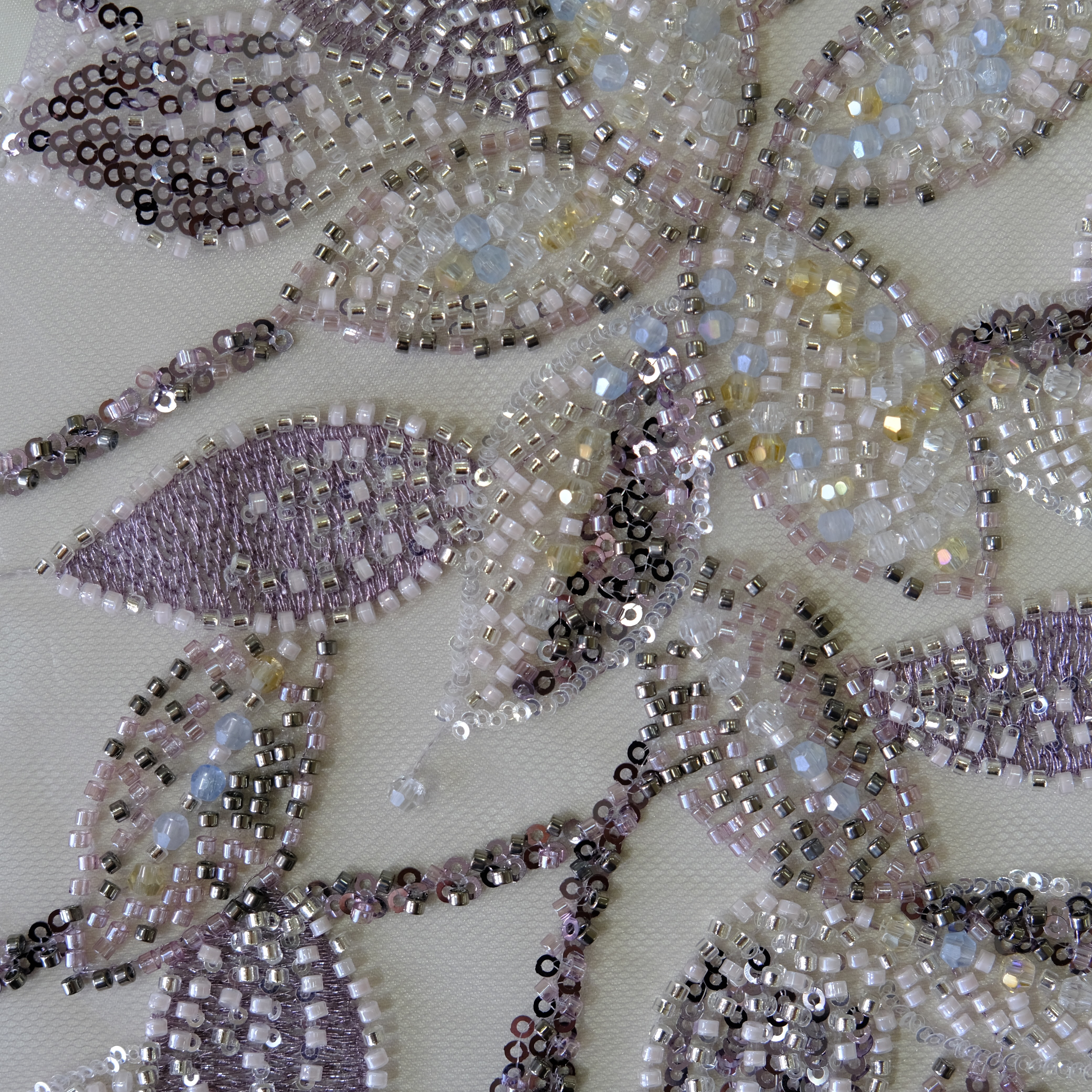 Floral Vine Beaded Embroidery Fabric in LightBlue color