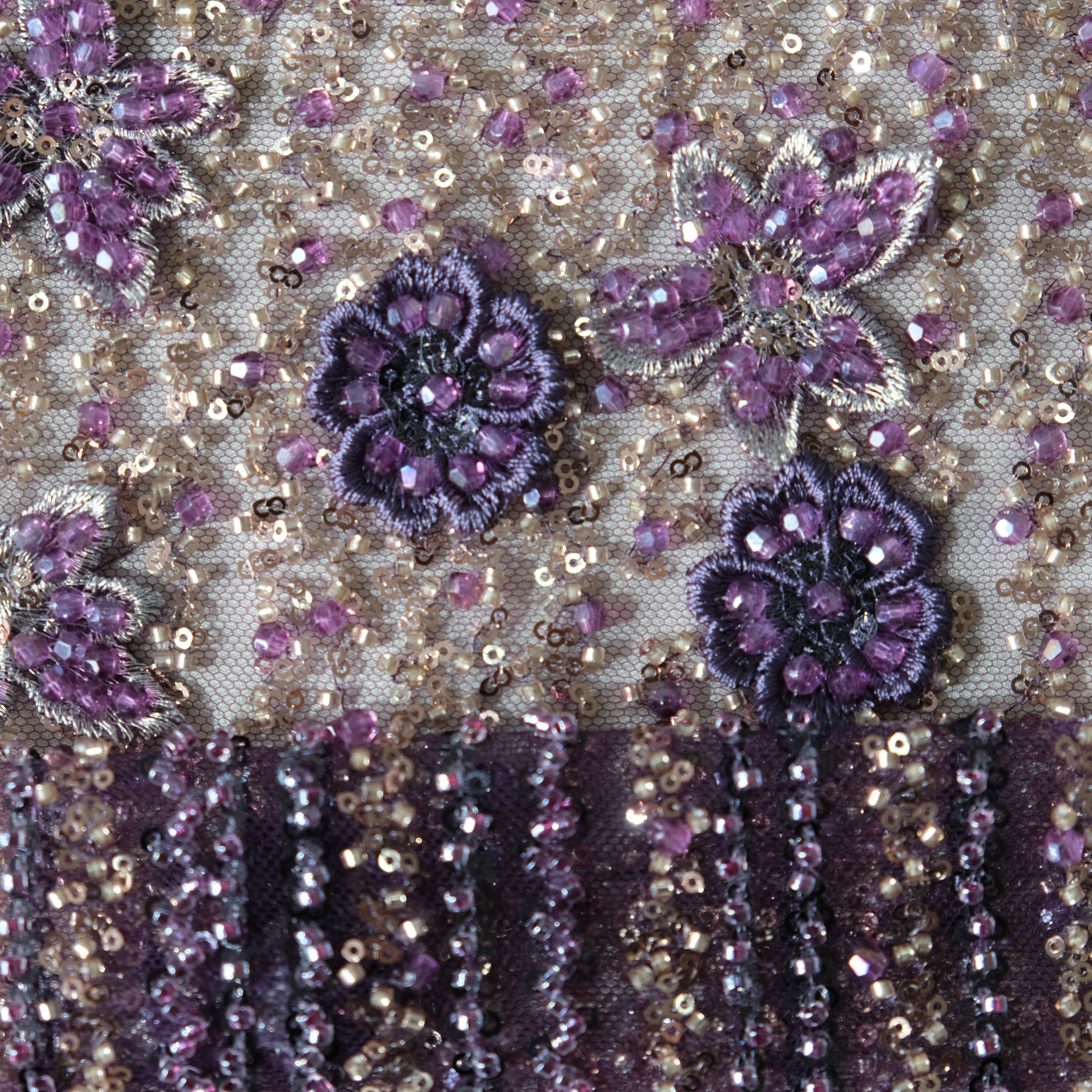 Cascading Blossom Embroidery Fabric in DeepPurple color