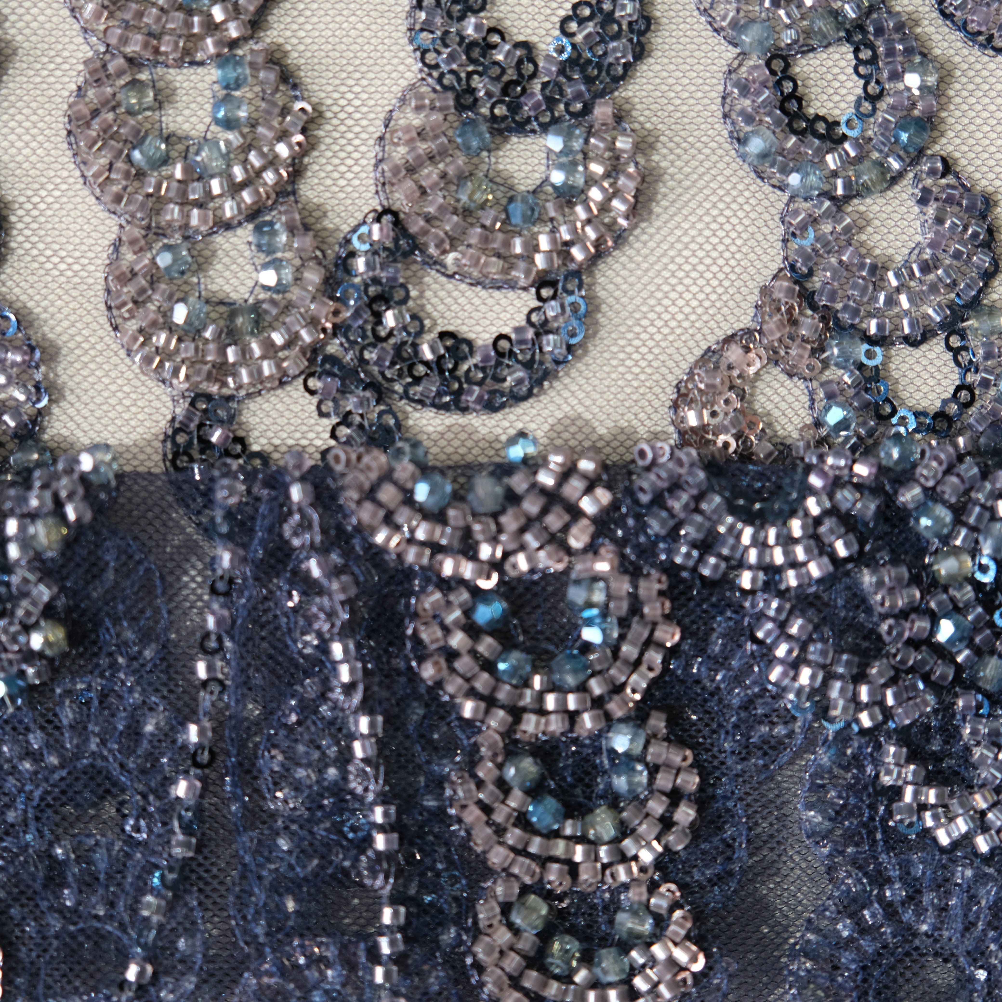 Flowing Chain Sequin Embroidery Fabric in Navy color