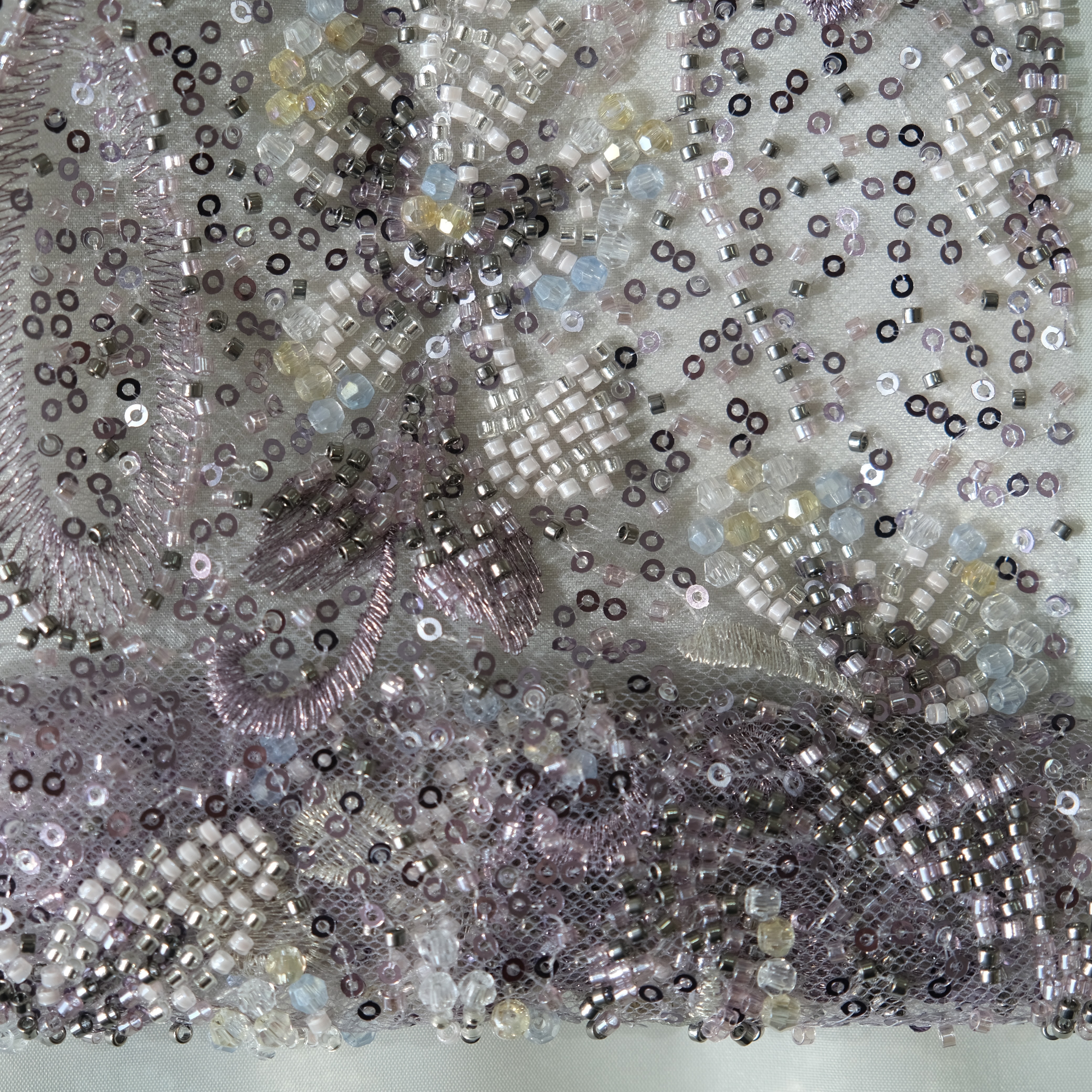 Paisley Beaded Sequin Embroidery Fabric in Purple color