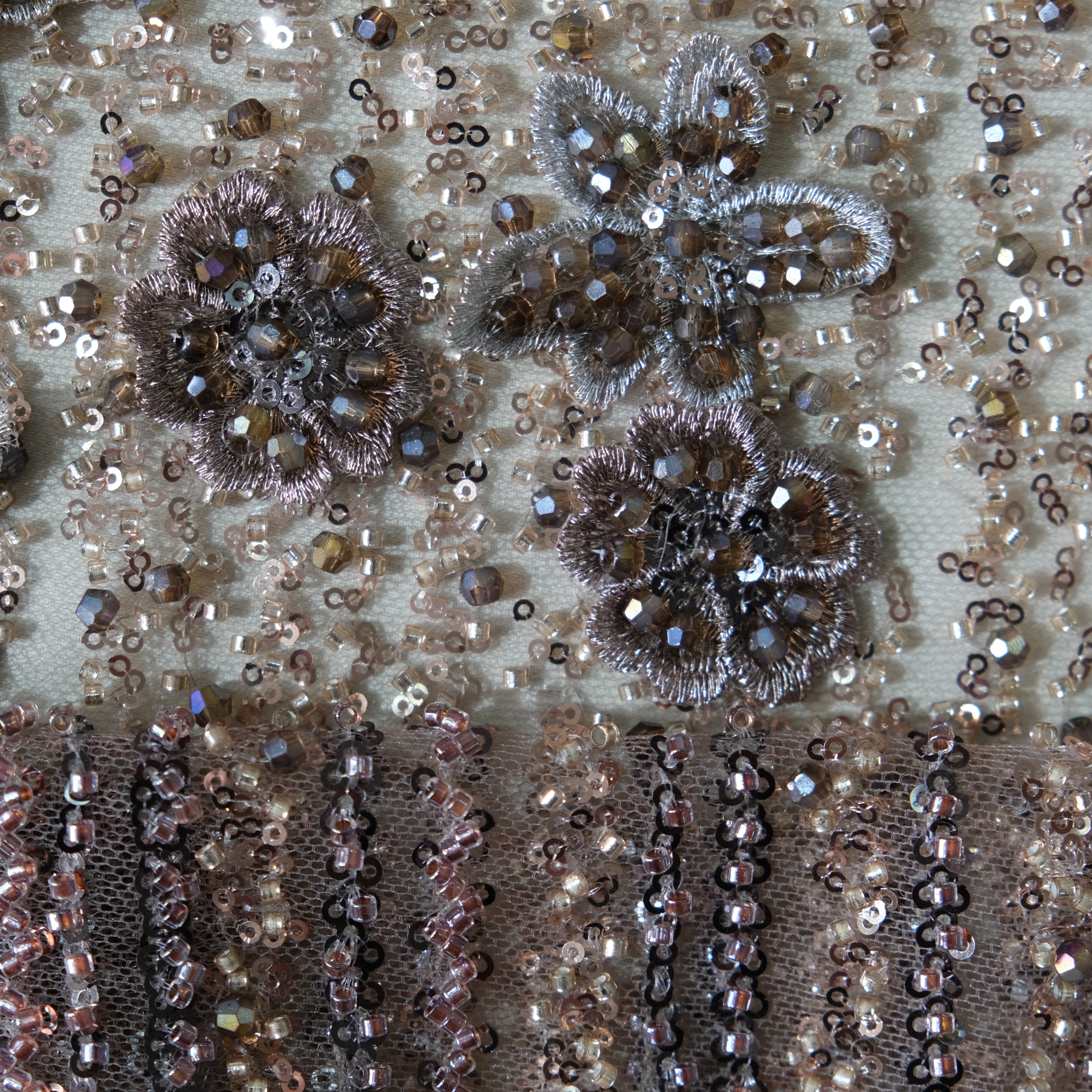 Cascading Blossom Embroidery Fabric in Brown color