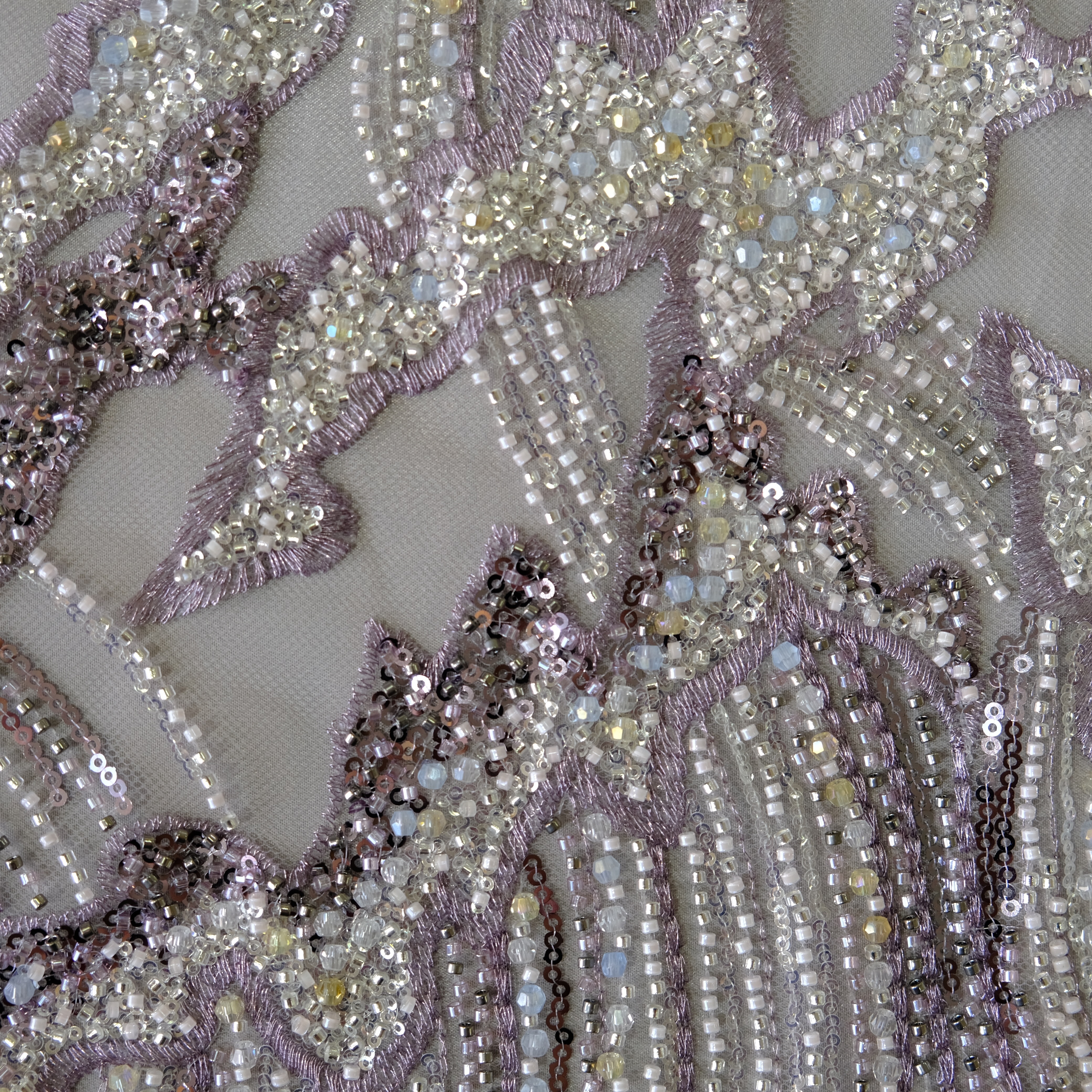 Phoenix Feather Beaded Embroidery Fabric in Purple color