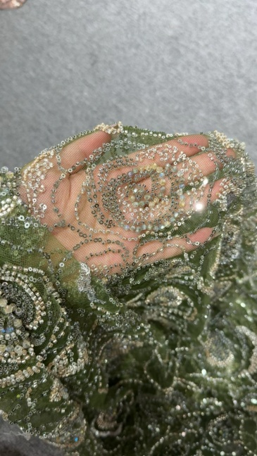 Circular Swirl Beaded Embroidery Fabric
