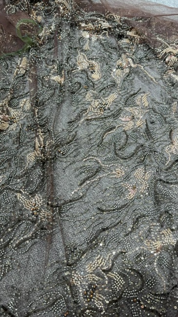 Curly Fern Beaded Embroidery Fabric