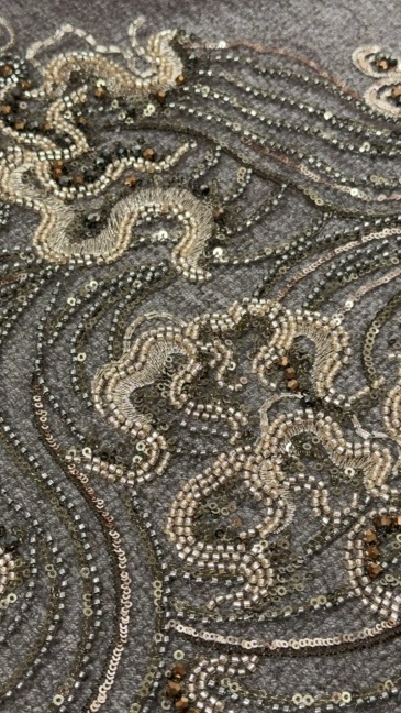 Scroll Wave Floral Beaded Embroidery Fabric