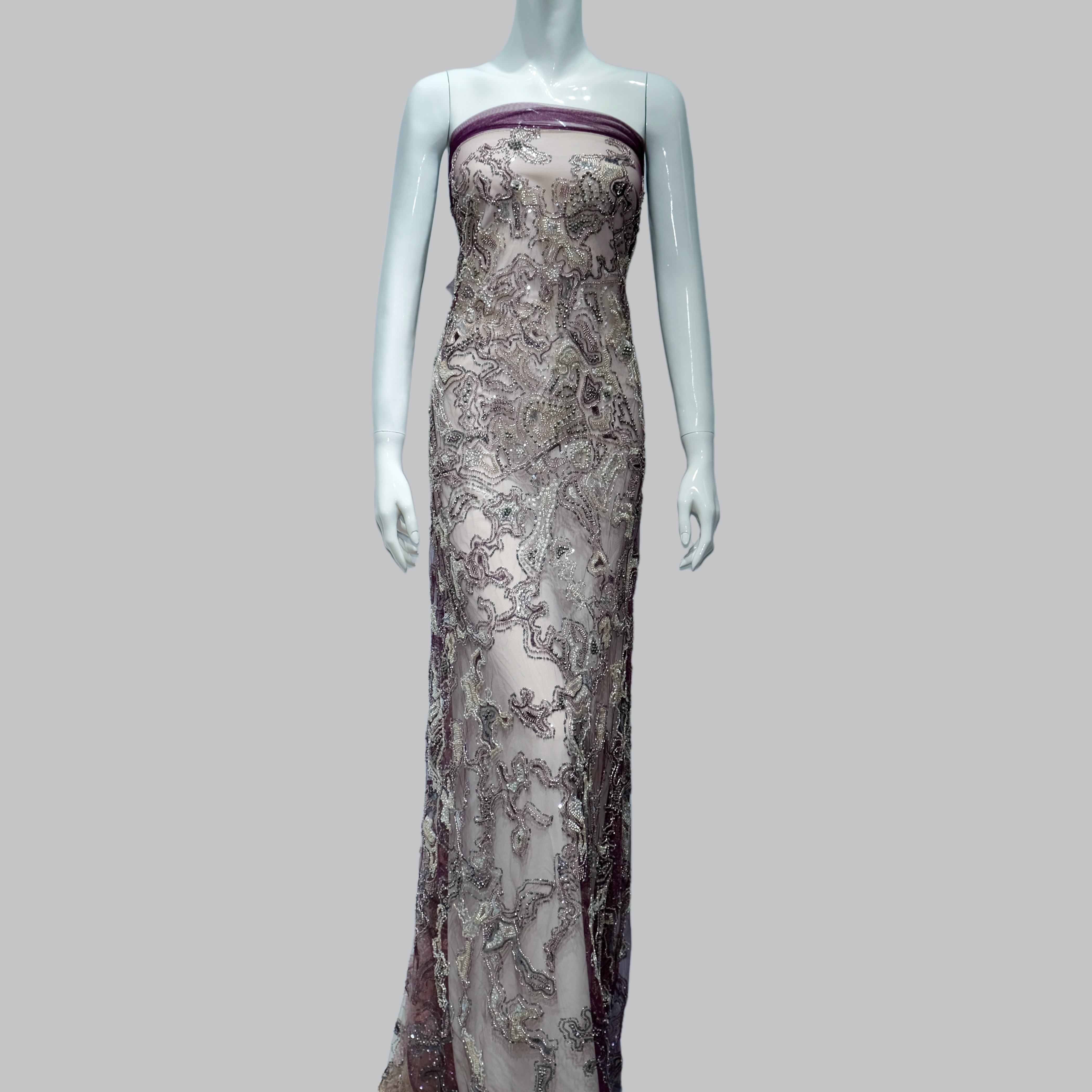 Abstract Maze Beaded Embroidery Fabric for luxury gown design