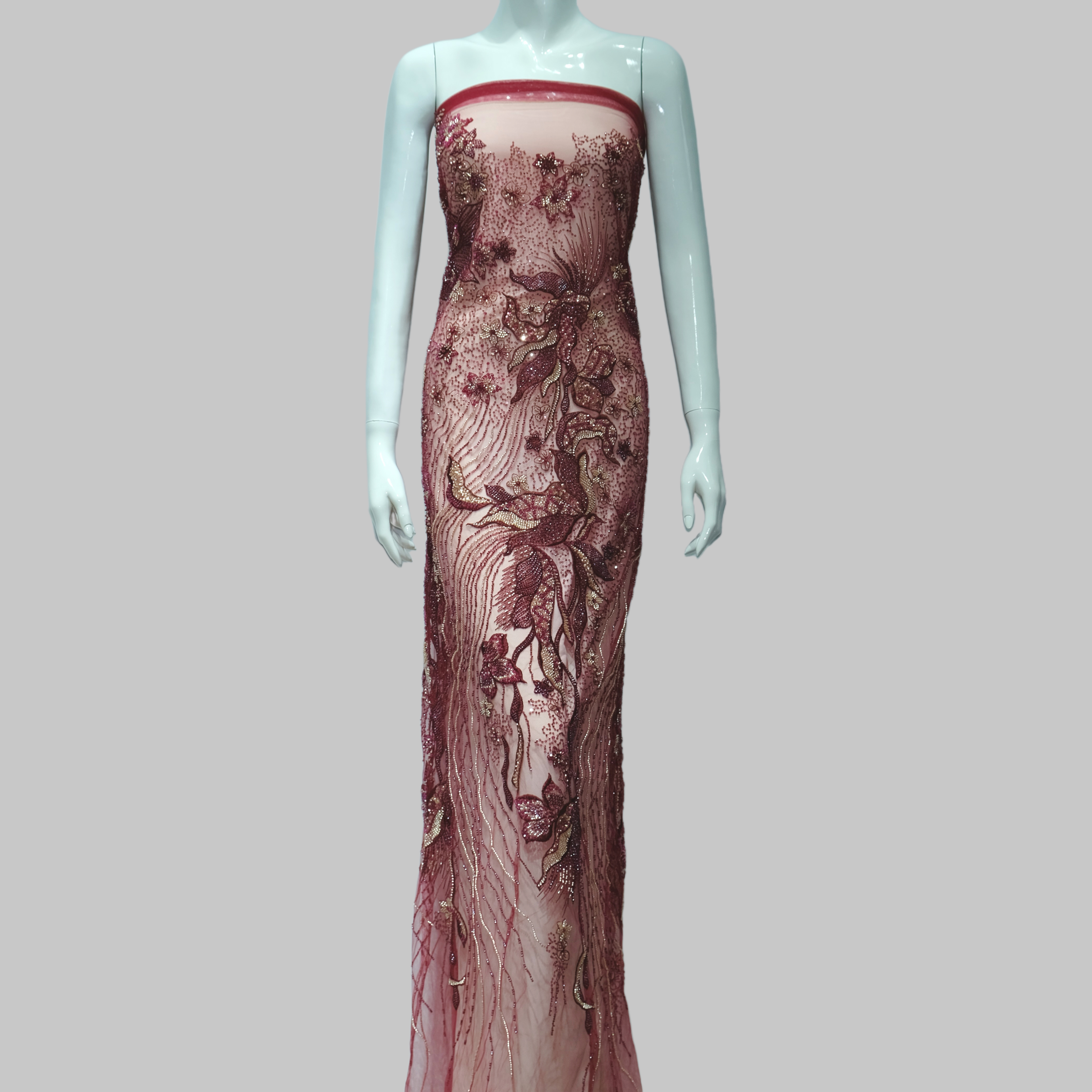Phoenix Bloom Beaded Embroidery Fabric for luxury gown design