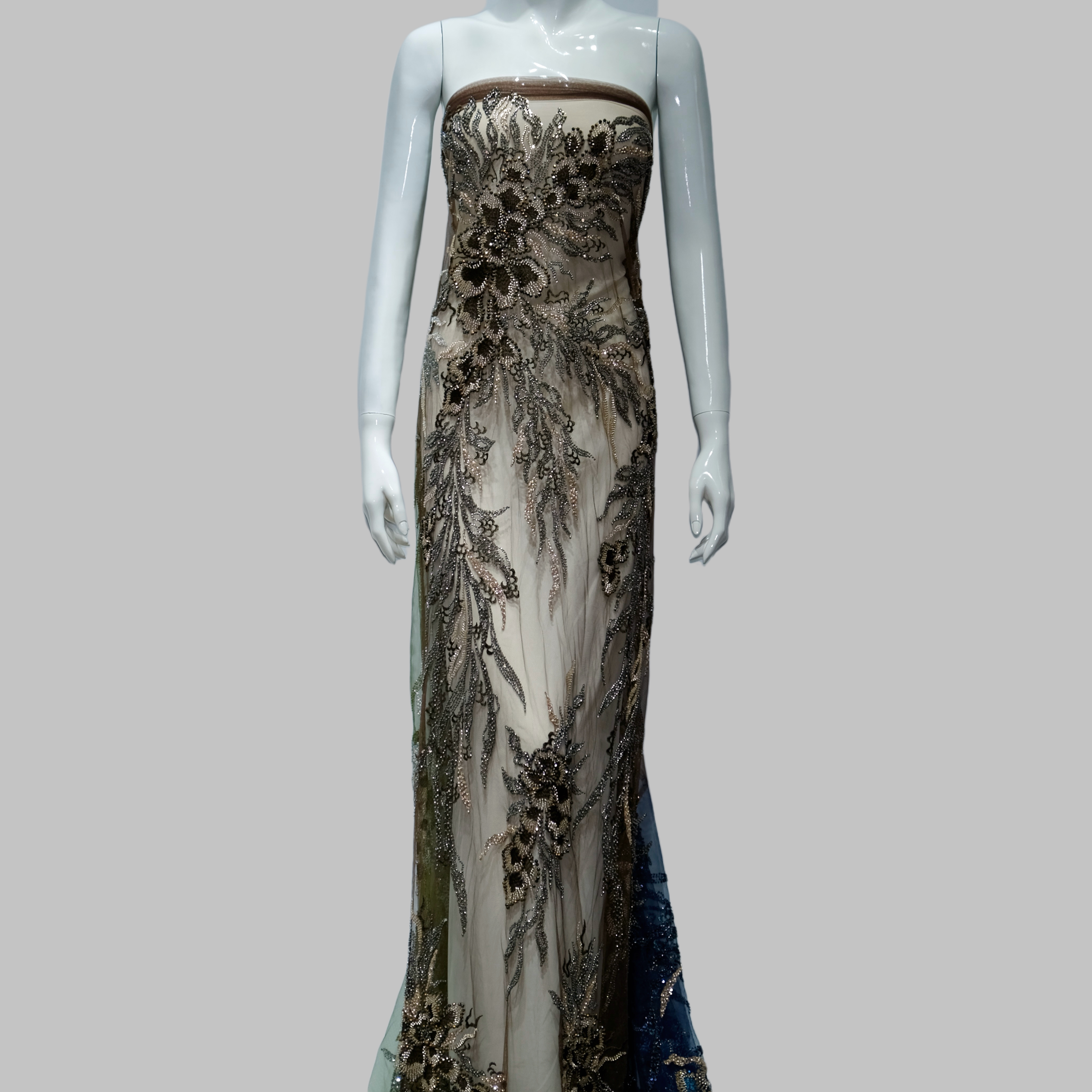 Willow Floral Beaded Embroidery Fabric for luxury gown design