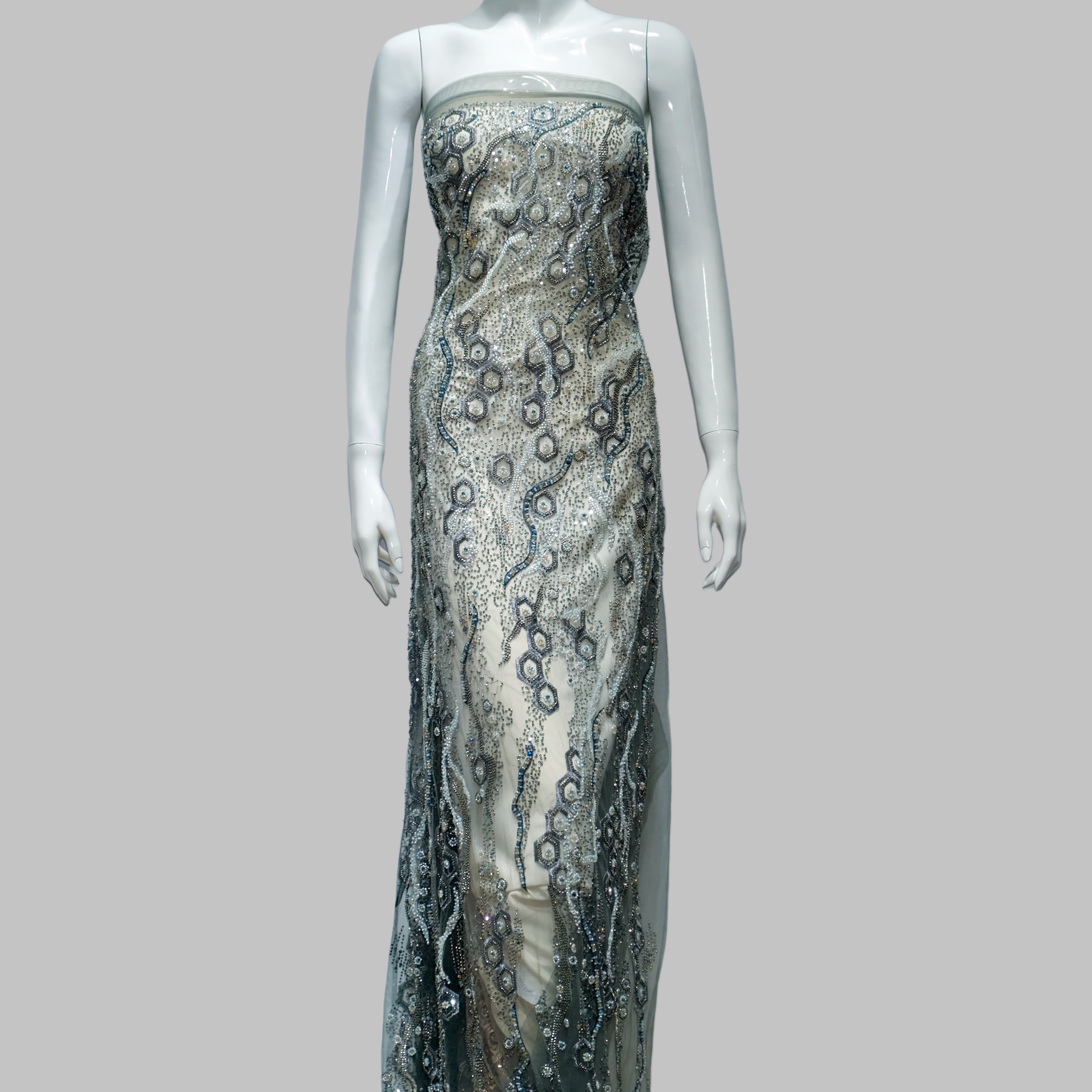 Honeycomb Stream Beaded Embroidery Fabric for luxury gown design