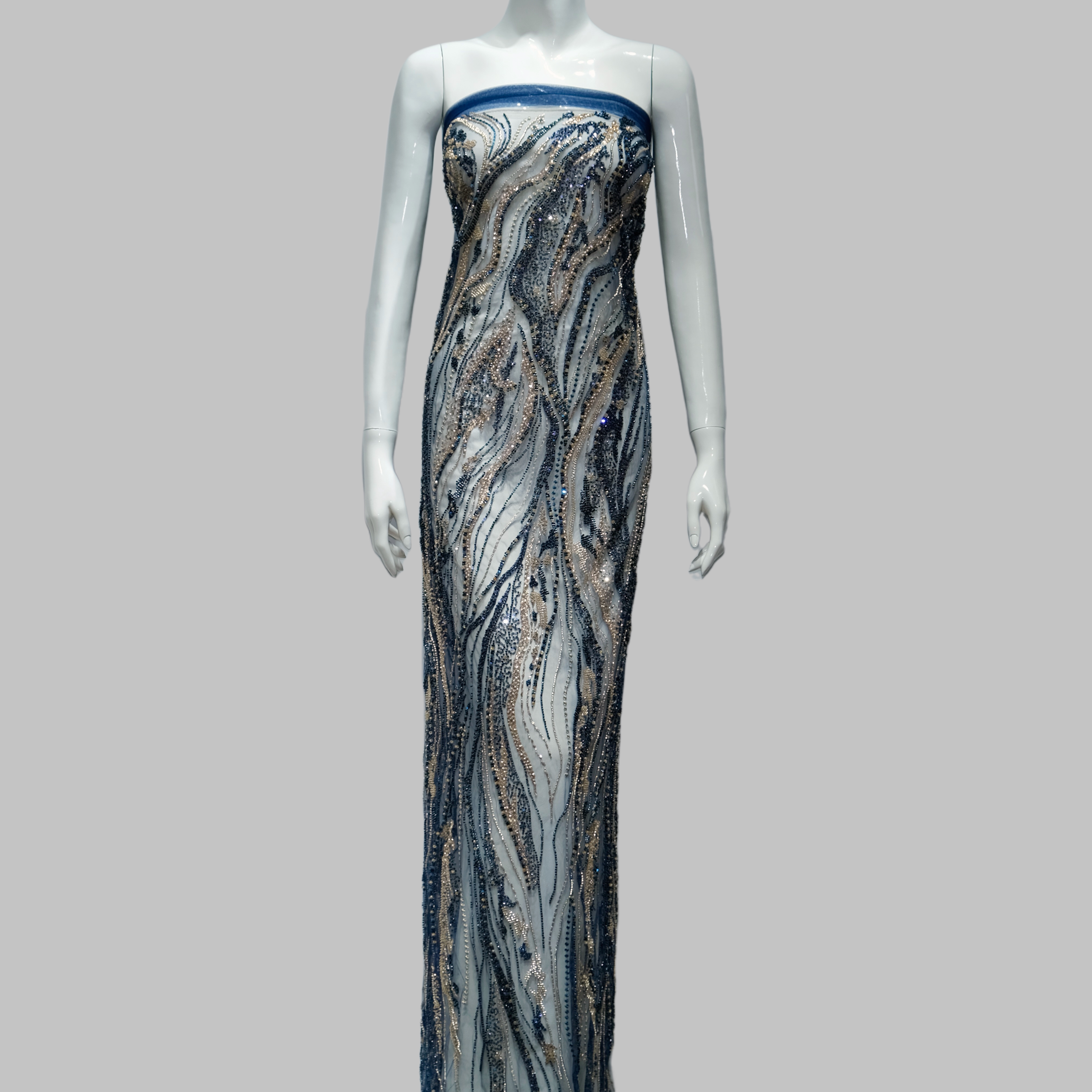 Ripple Stream Beaded Embroidery Fabric for luxury gown design