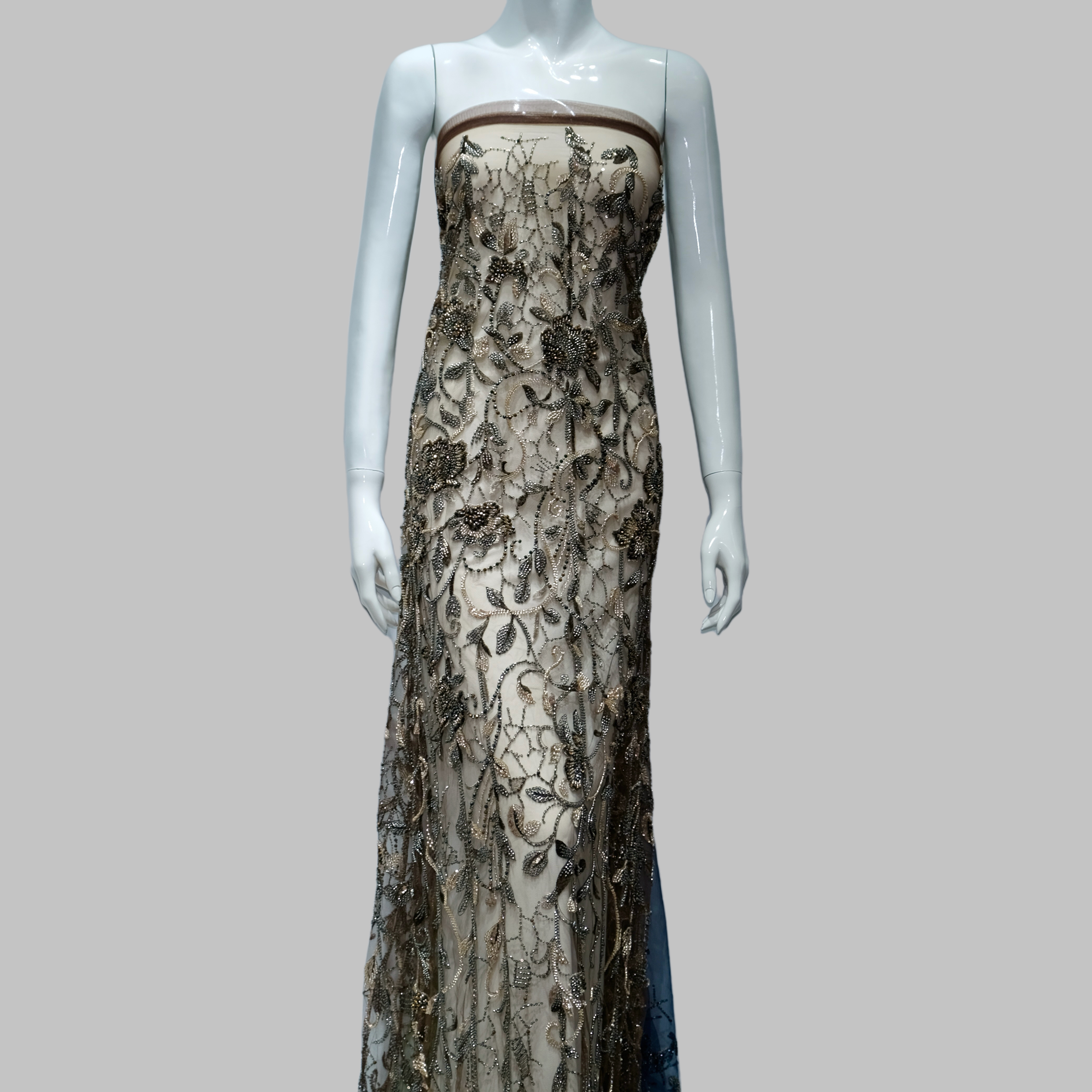 Vine Rose Beaded Embroidery Fabric for luxury gown design