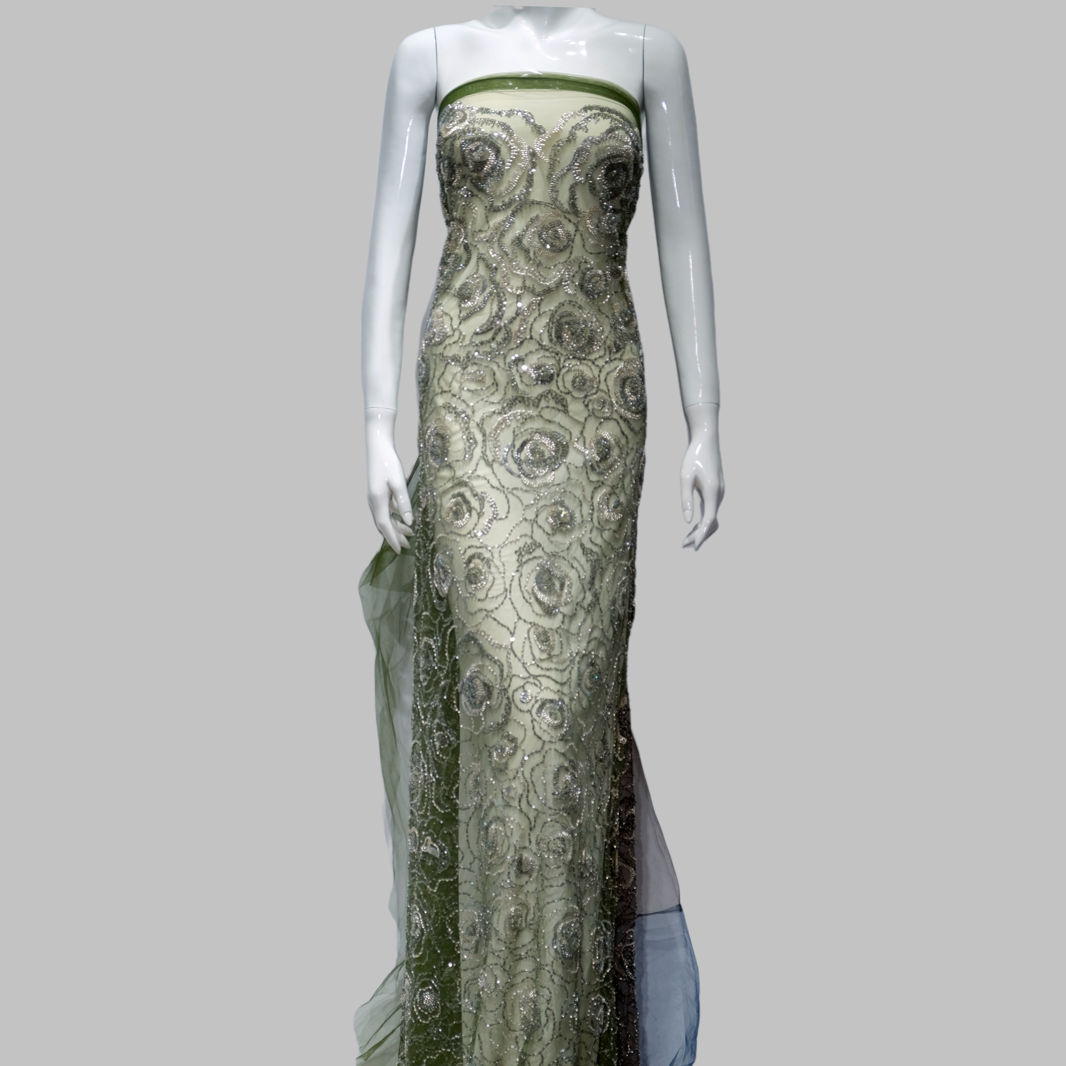 Circular Swirl Beaded Embroidery Fabric for luxury gown design
