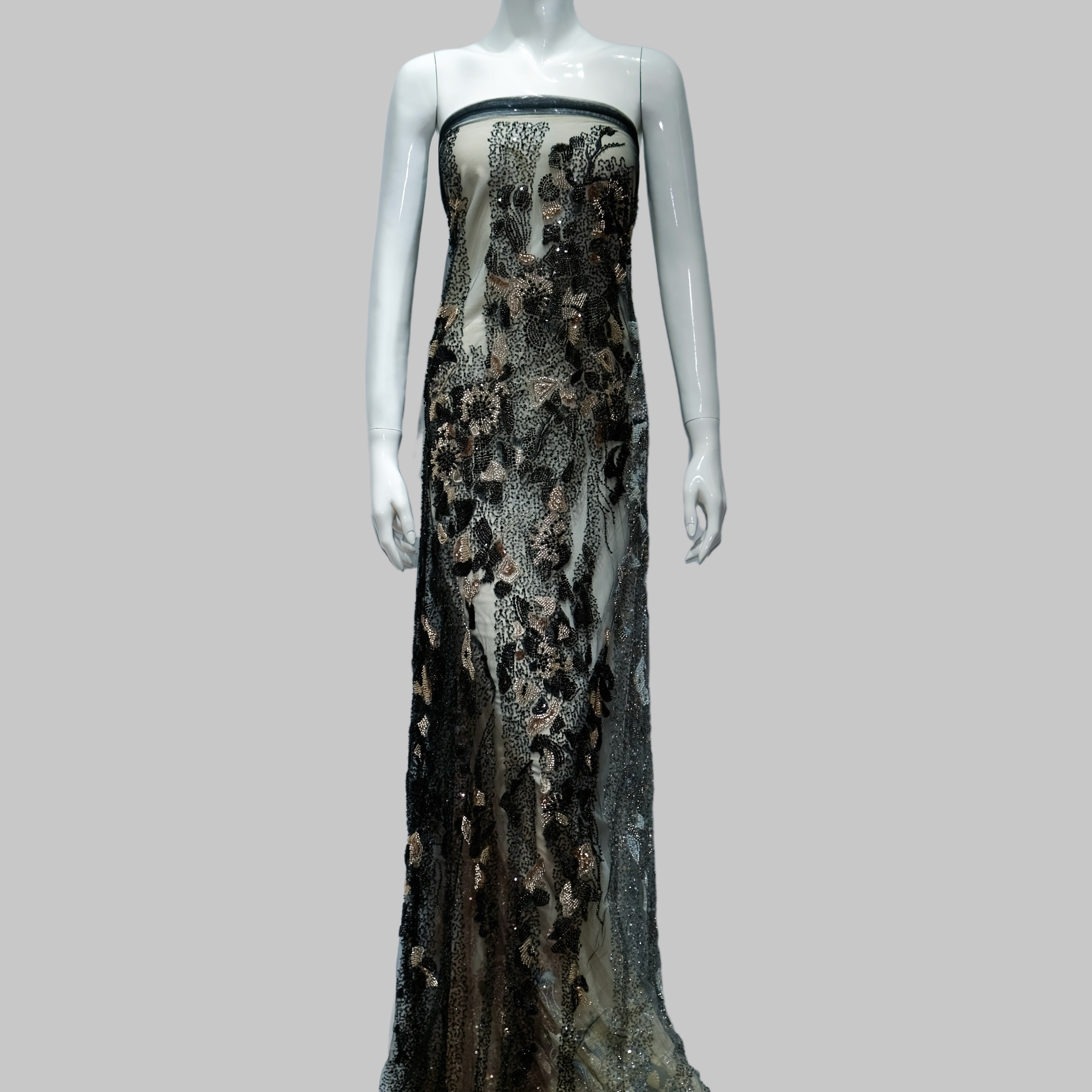 Gradient Floral Grove Beaded Embroidery Fabric for luxury gown design