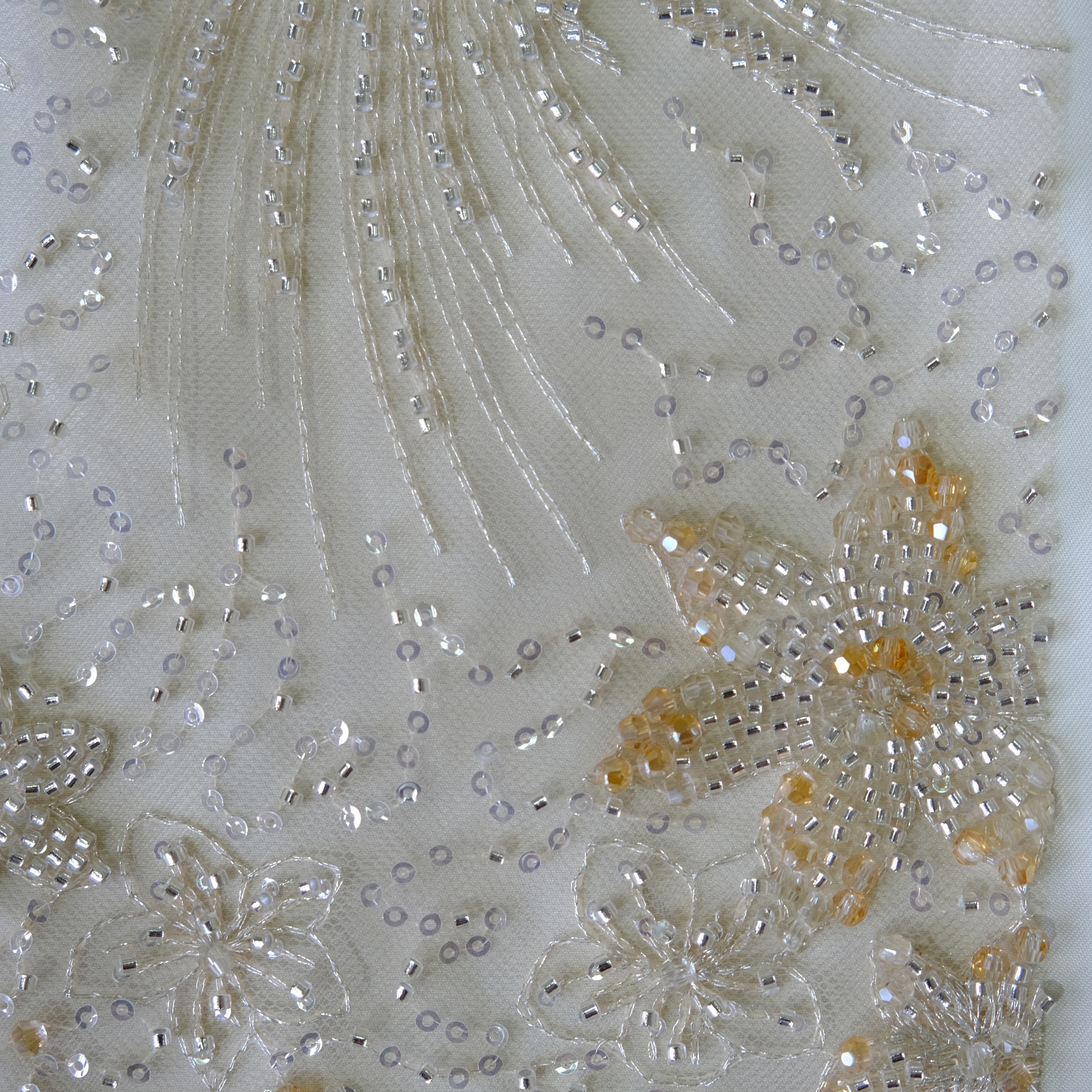 Phoenix Bloom Beaded Embroidery Fabric in Yellow color