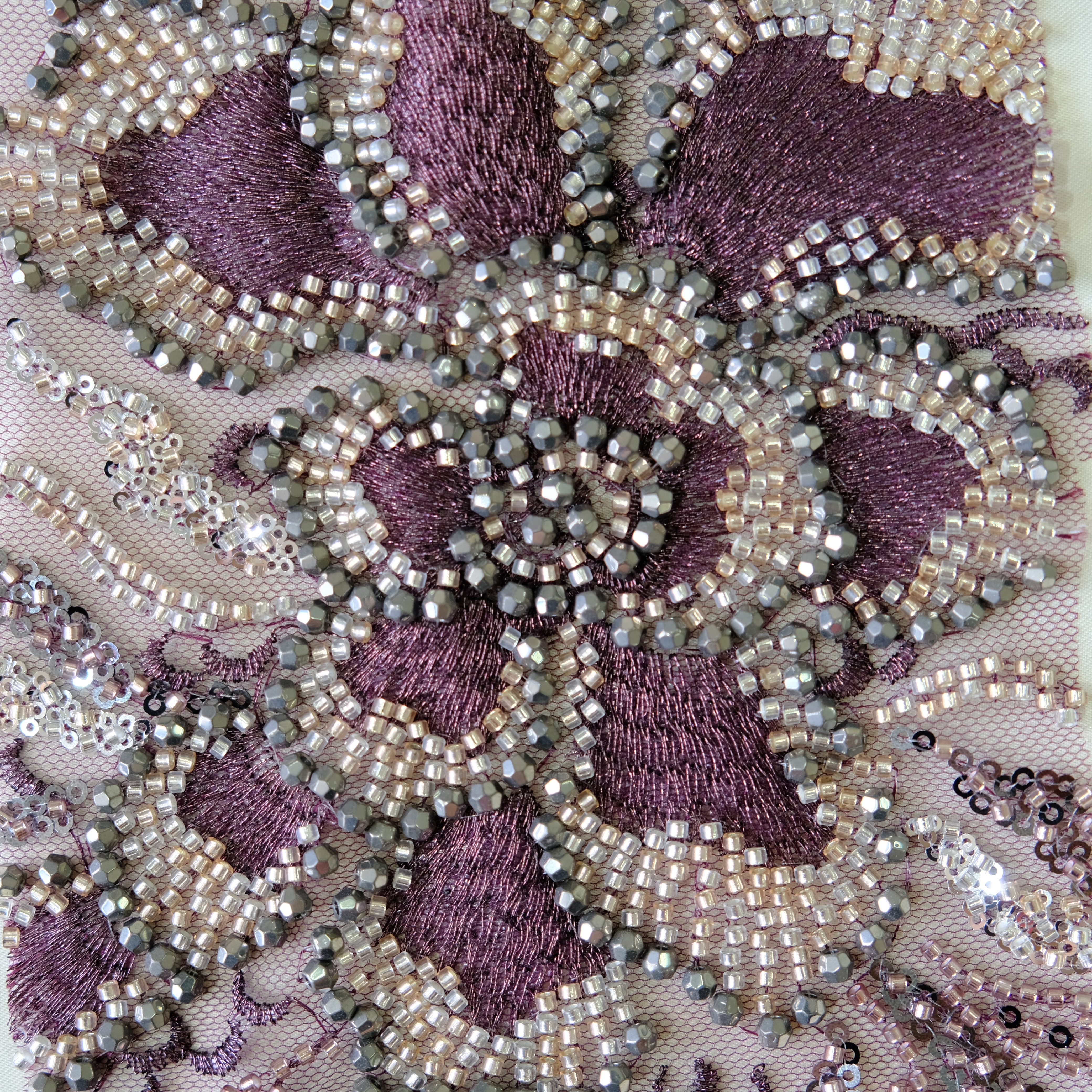 Willow Floral Beaded Embroidery Fabric  DeepPurple color