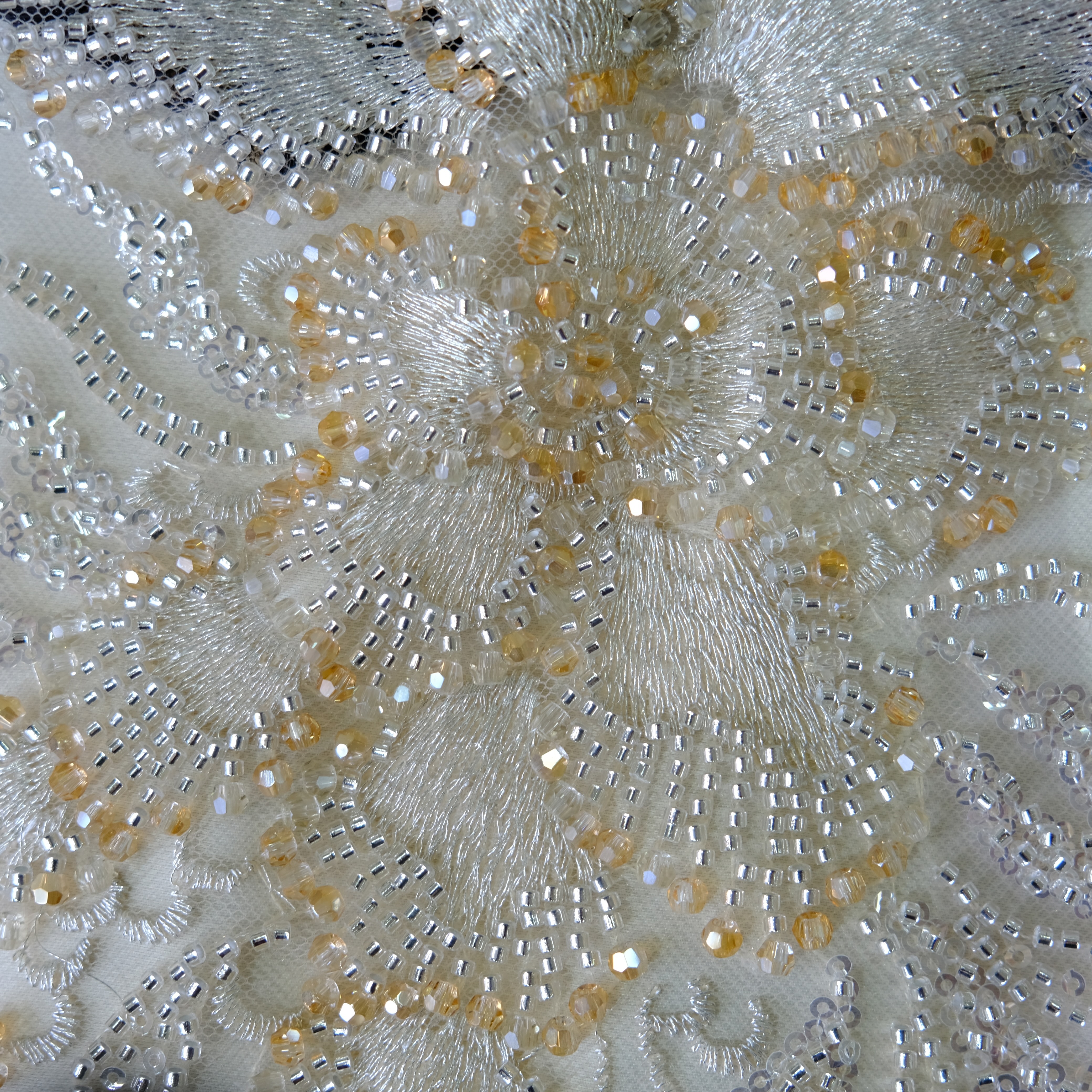 Willow Floral Beaded Embroidery Fabric in Yellow color