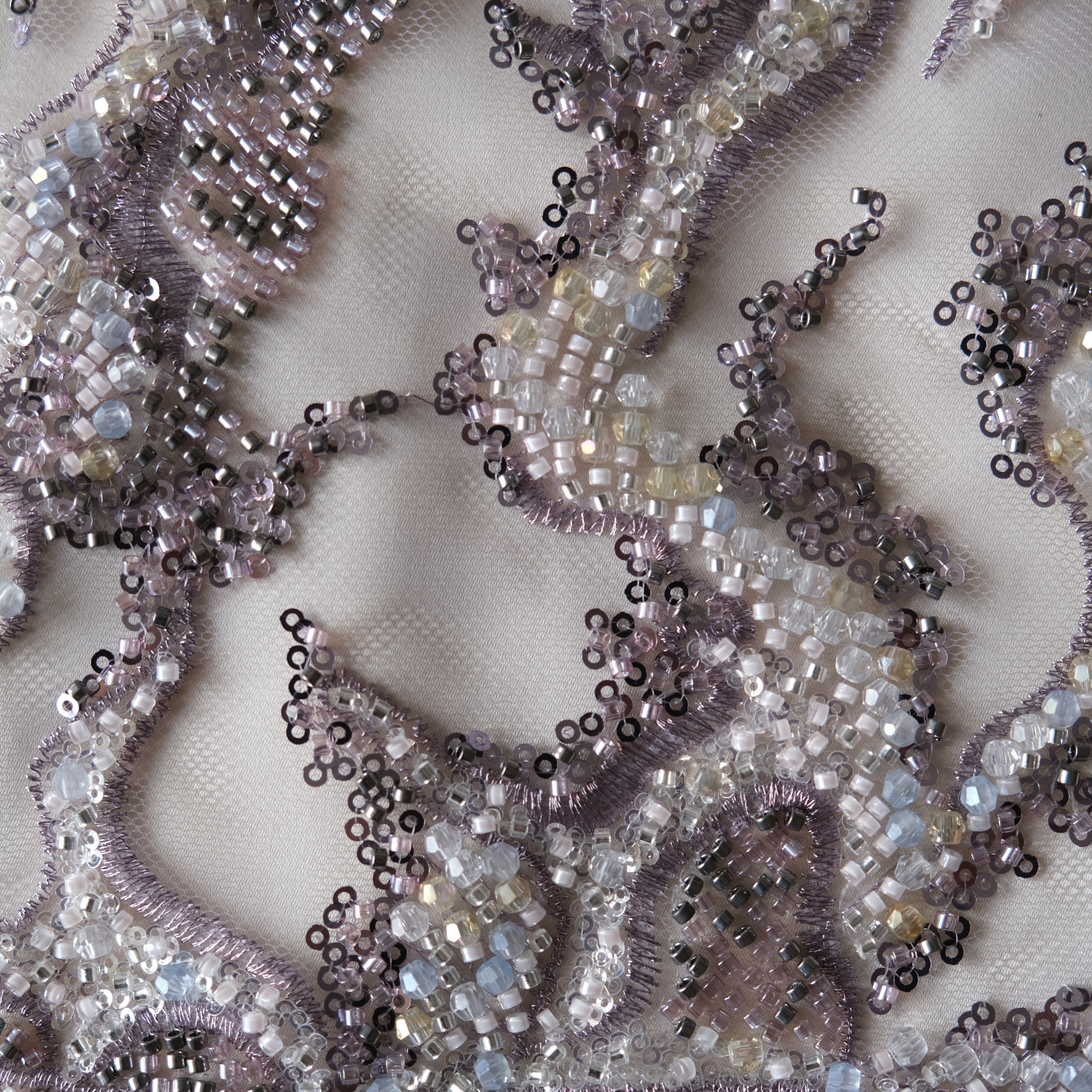 Abstract Reef Beaded Embroidery Fabric in LightPurple color
