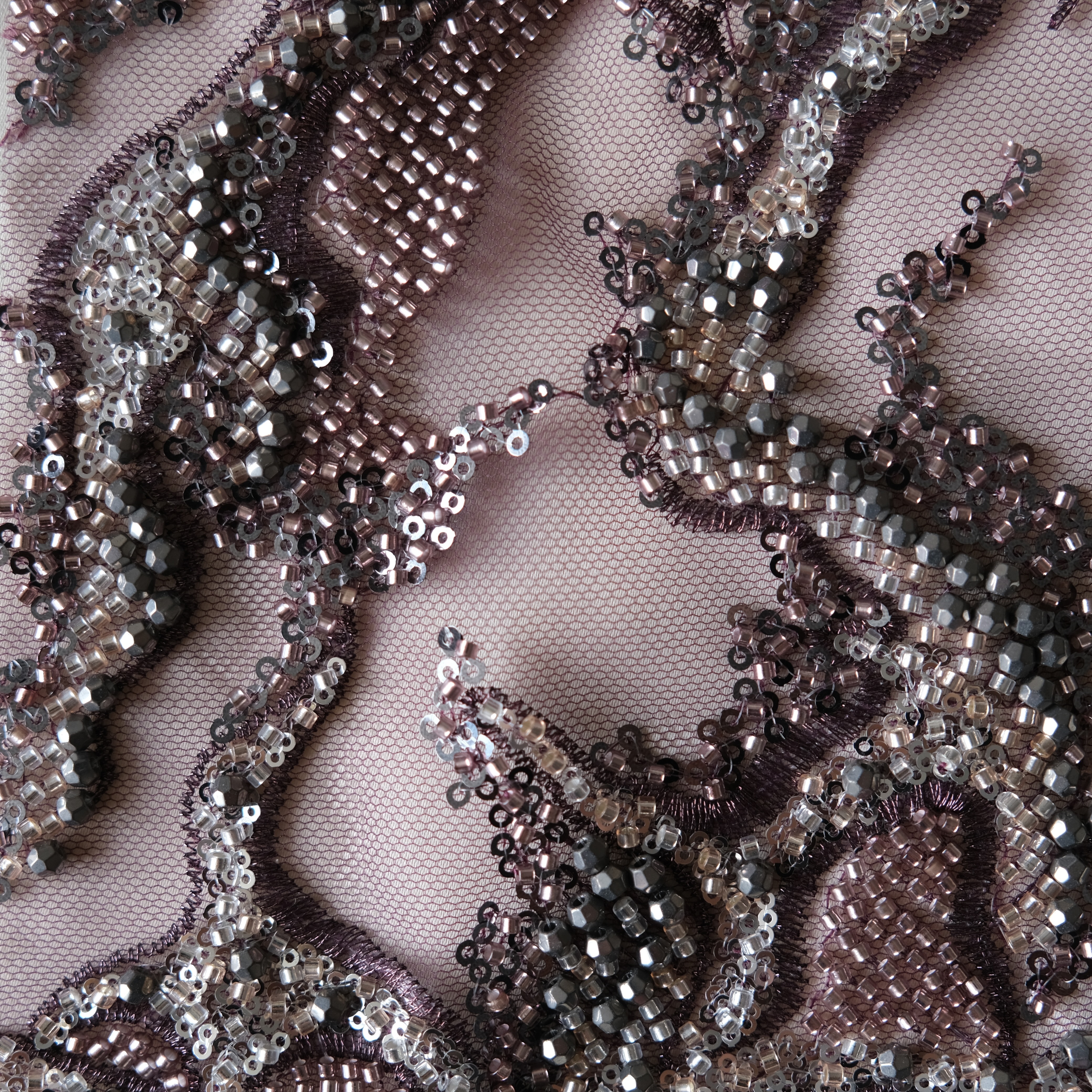 Abstract Reef Beaded Embroidery Fabric in DeepPurple color