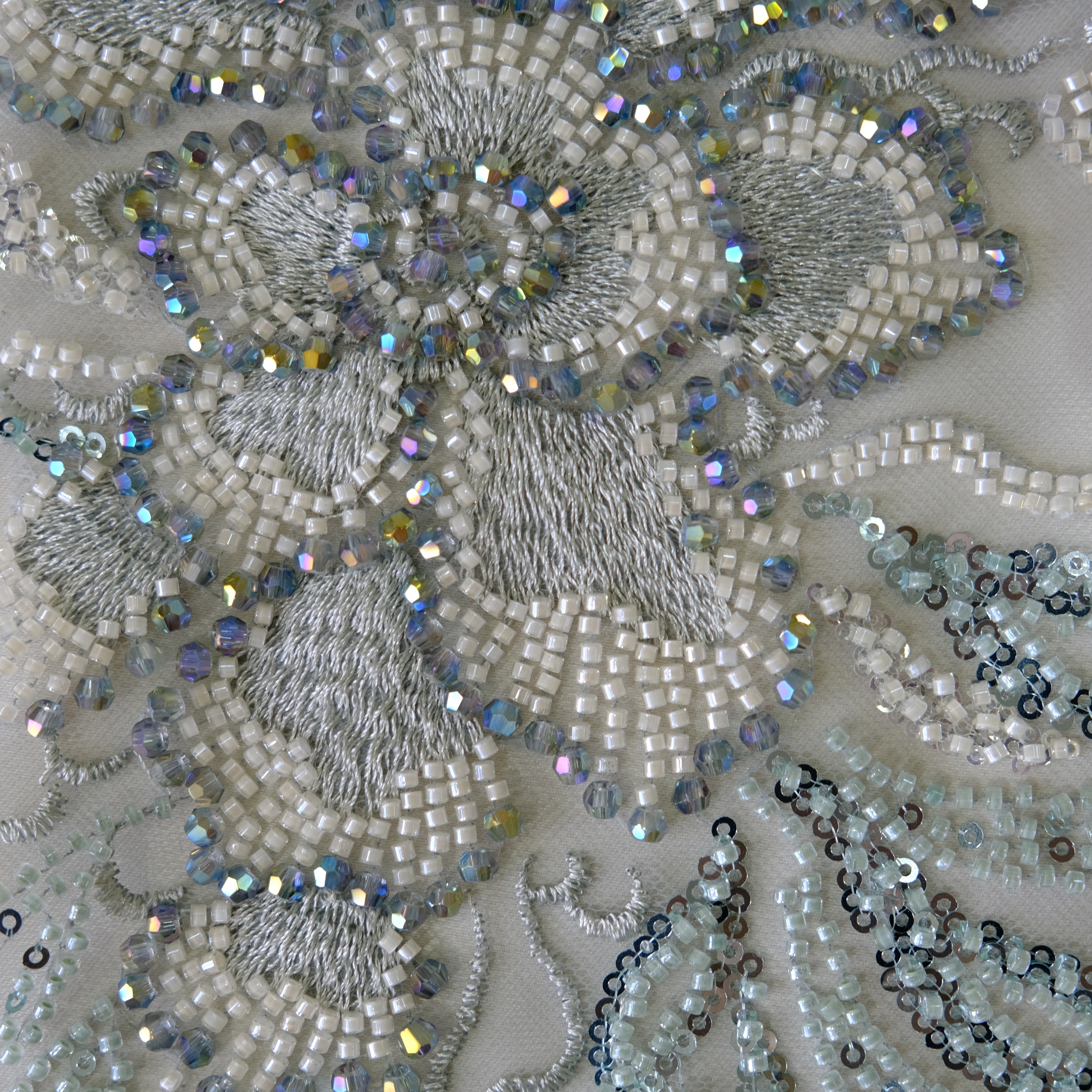 Willow Floral Beaded Embroidery Fabric in LightBlue color