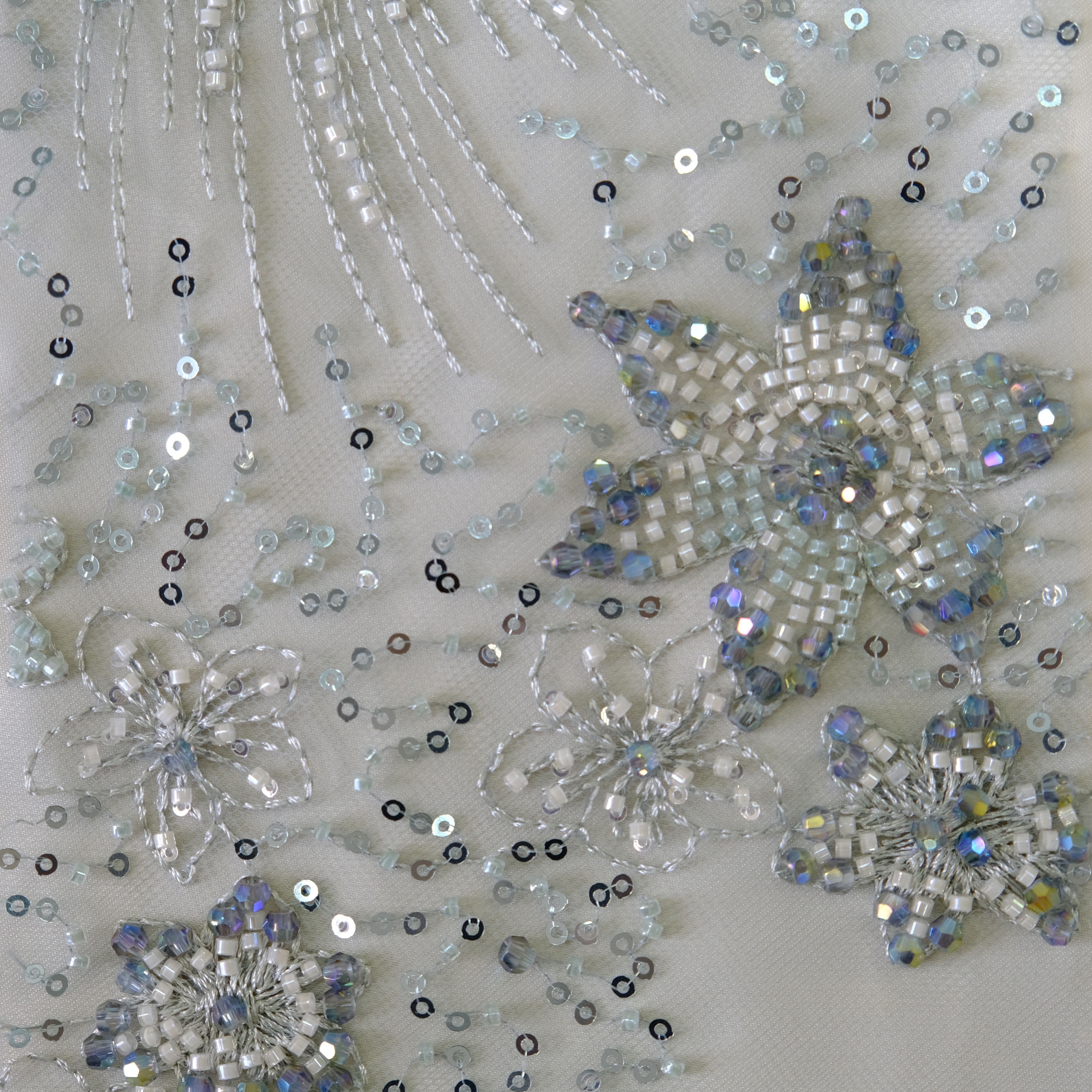 Phoenix Bloom Beaded Embroidery Fabric in MintGreen color
