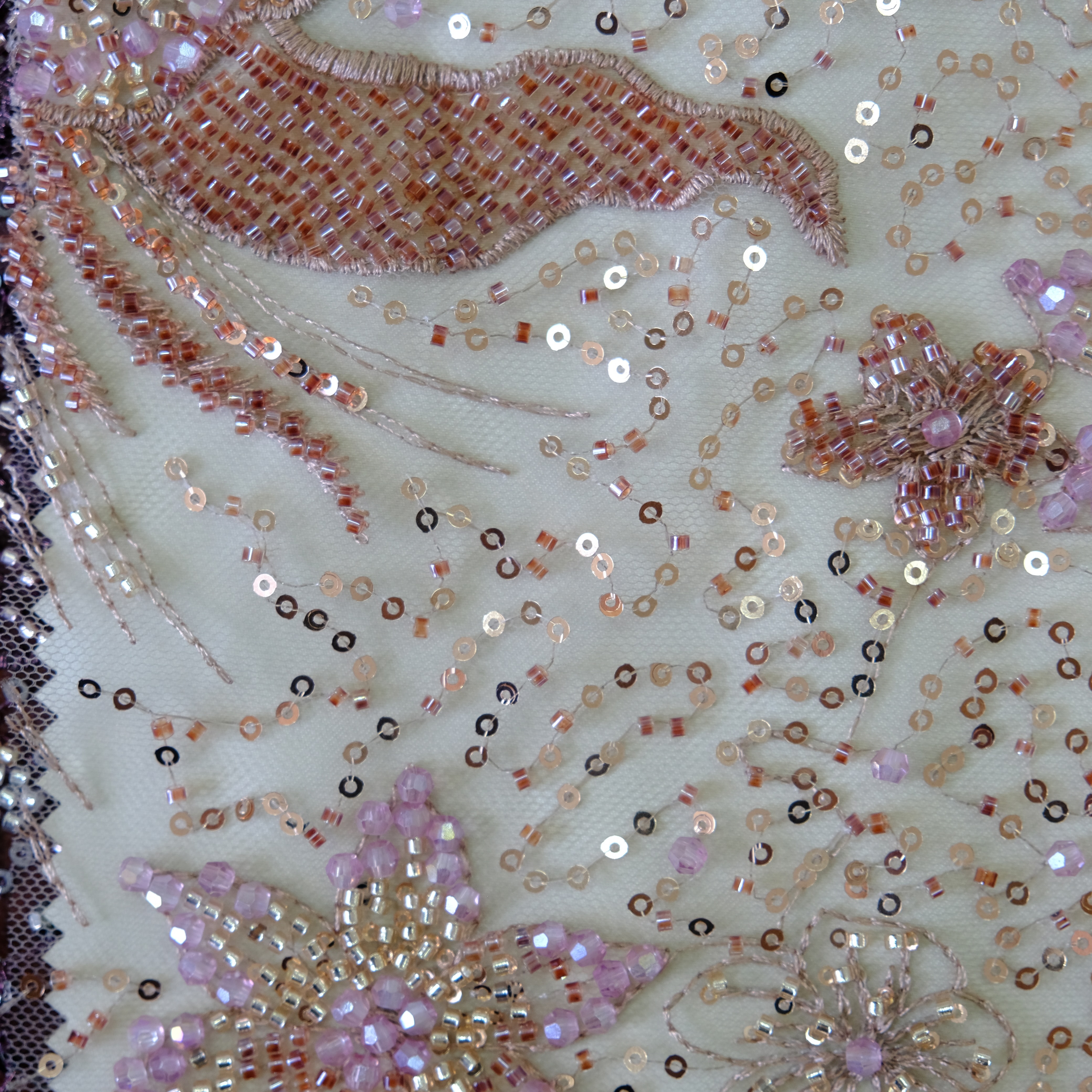 Phoenix Bloom Beaded Embroidery Fabric in Pink color