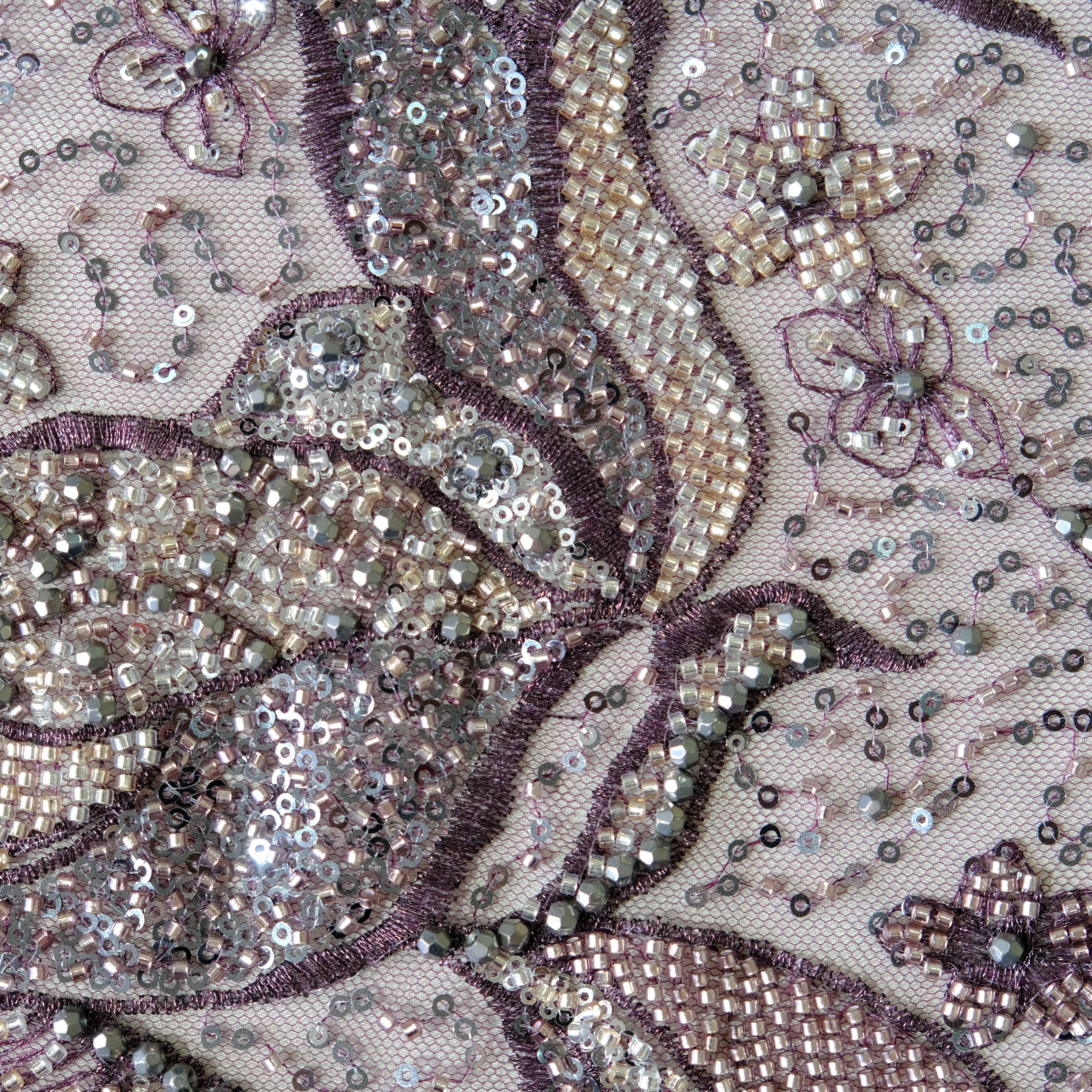 Phoenix Bloom Beaded Embroidery Fabric in DeepPurple color