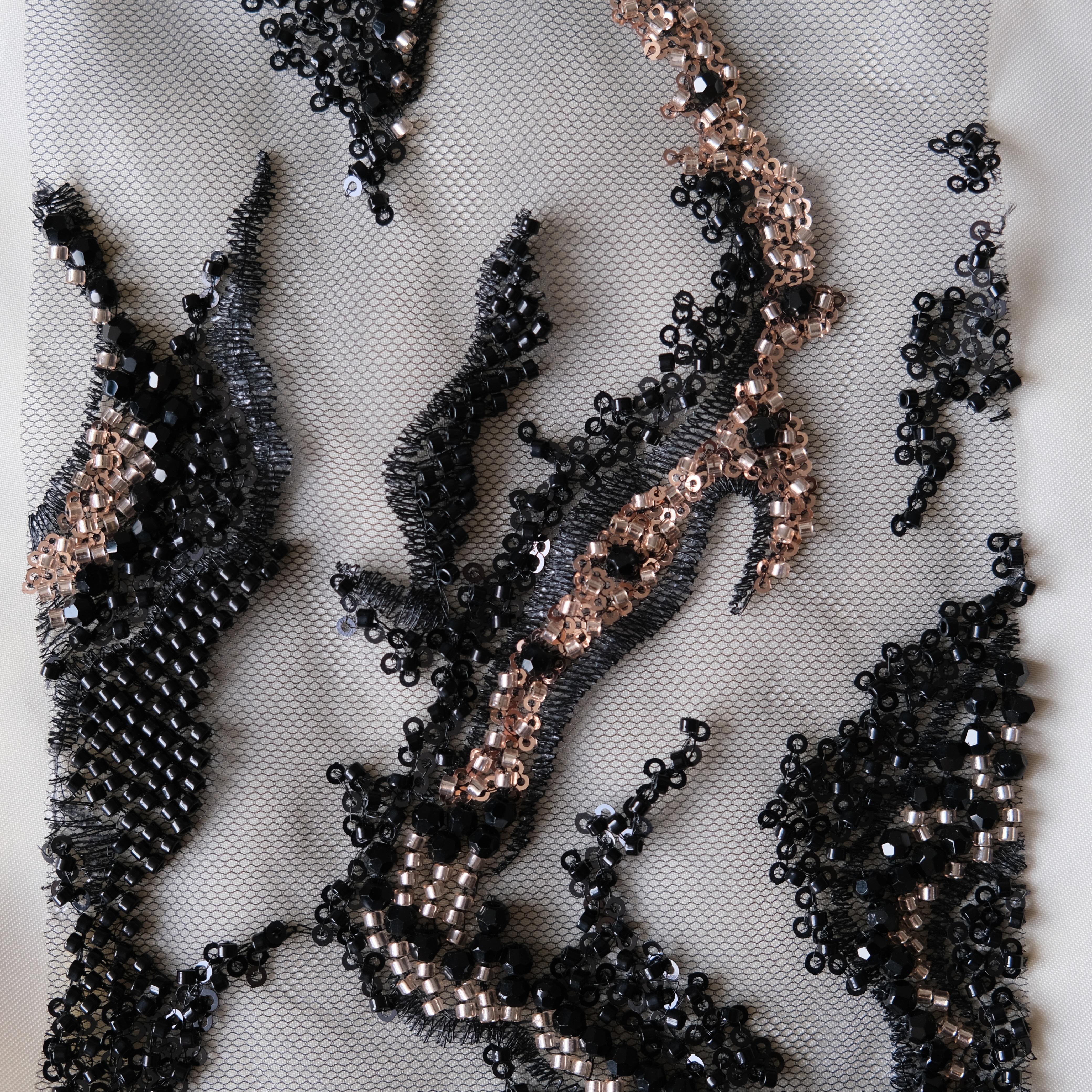 Abstract Reef Beaded Embroidery Fabric in Black color