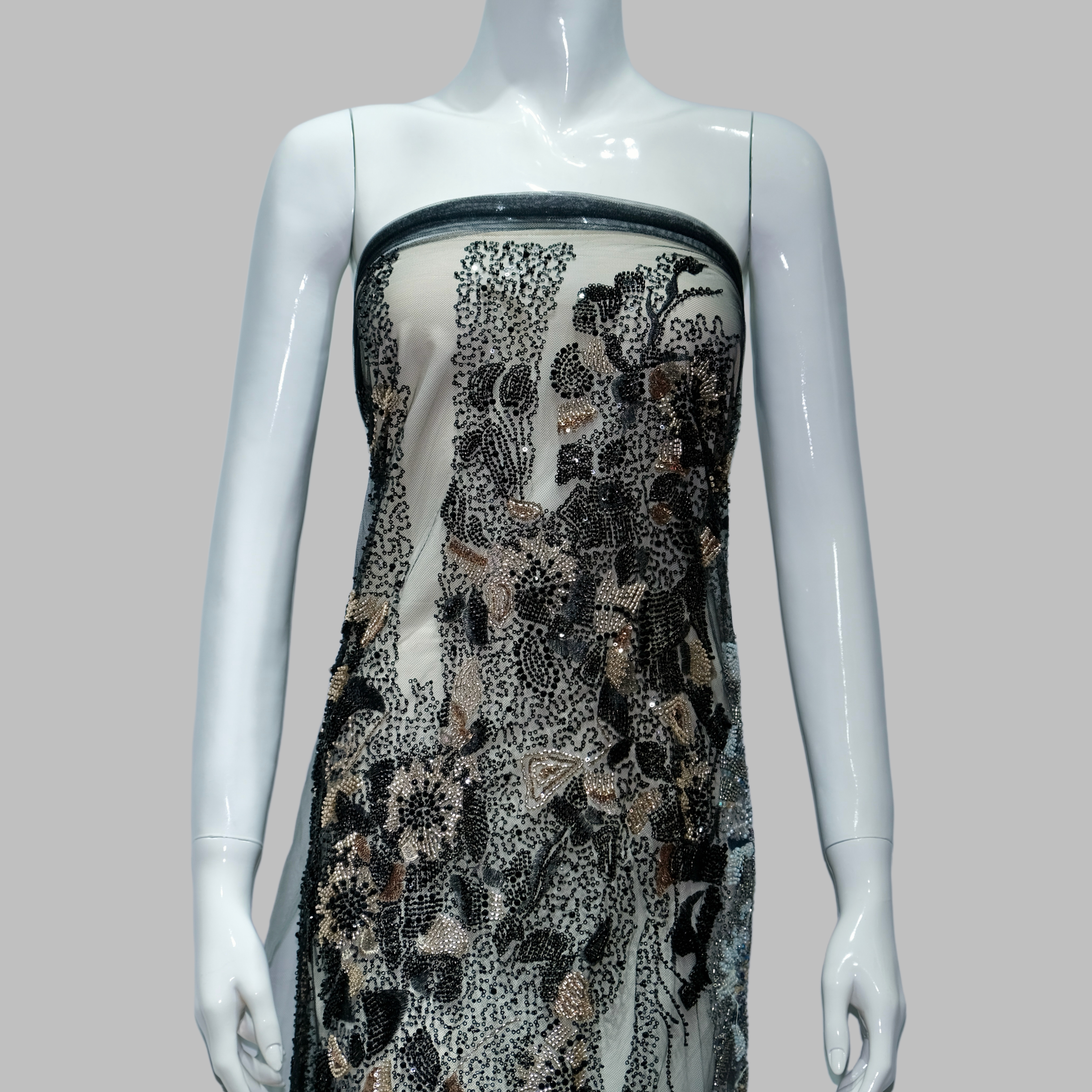 Gradient Floral Grove Beaded Embroidery Fabric in Black color