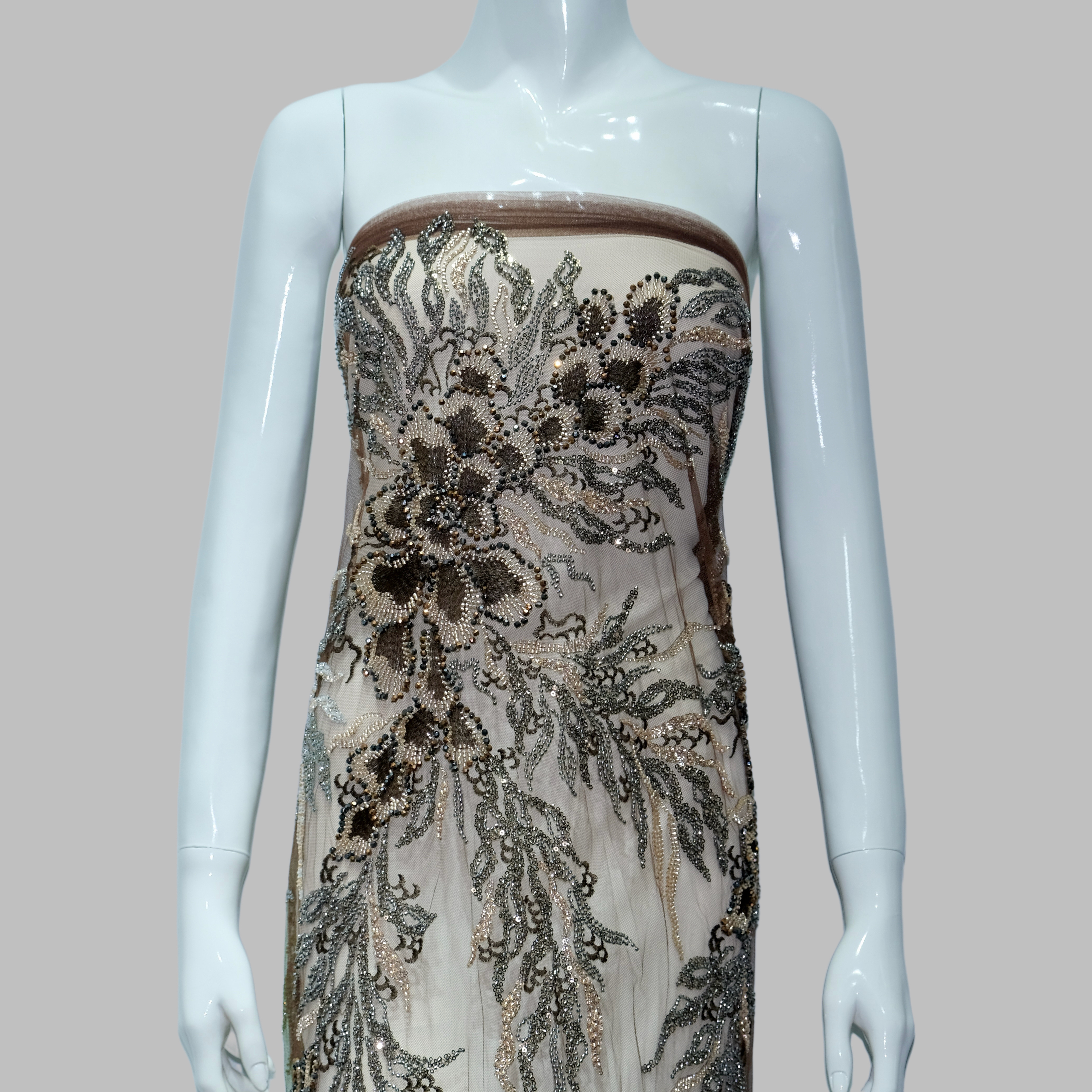 Willow Floral Beaded Embroidery Fabric for couture fashion design