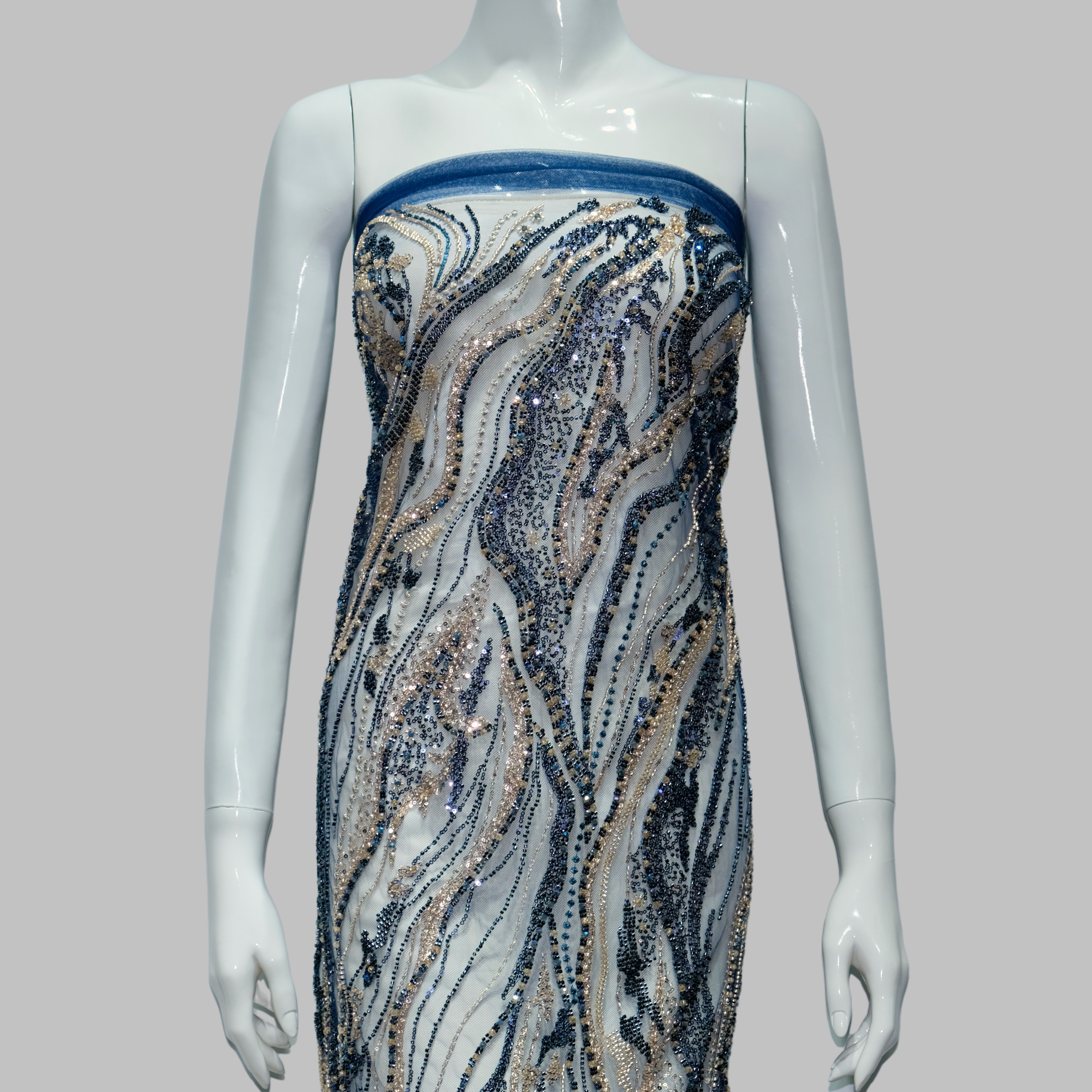 Ripple Stream Beaded Embroidery Fabric for couture fashion design