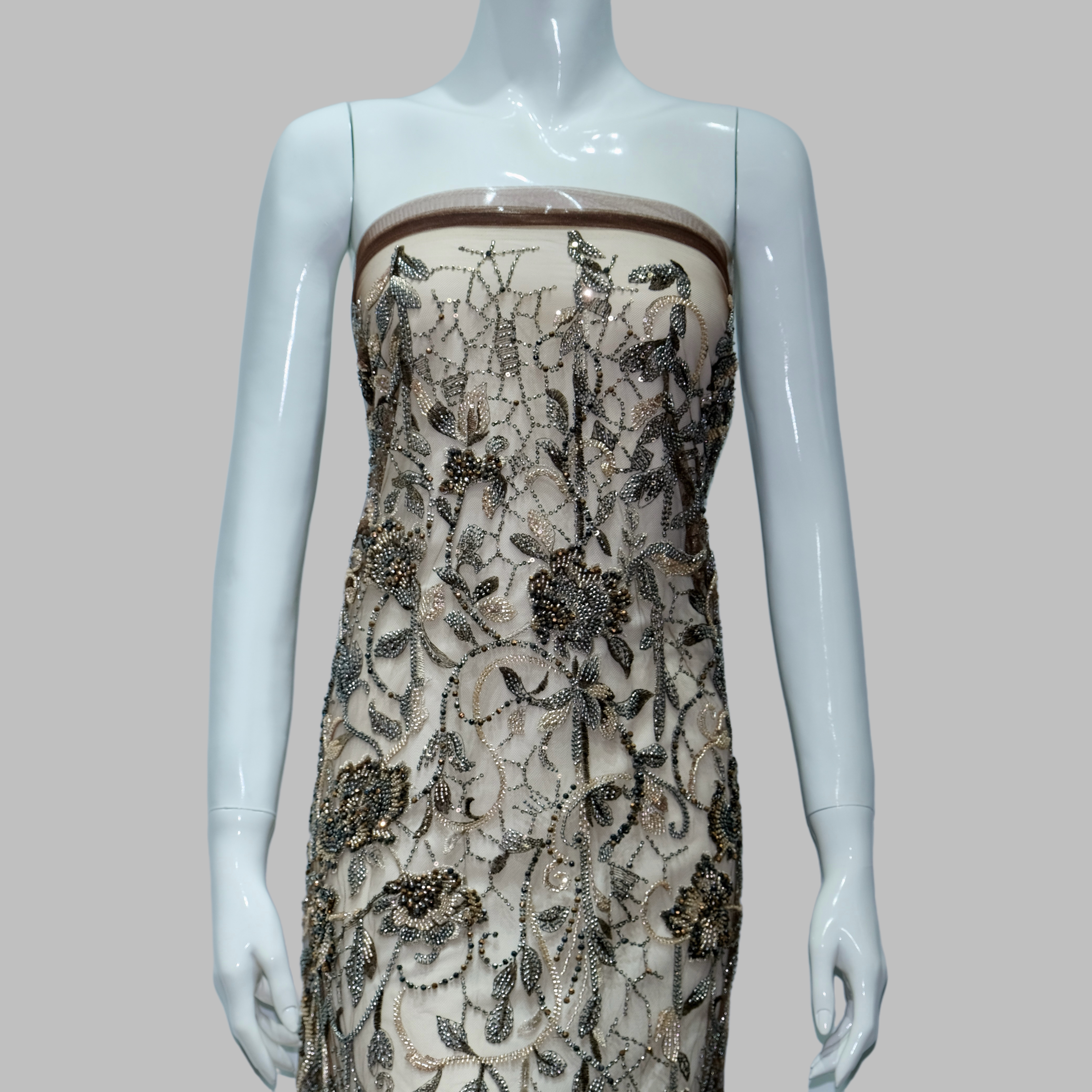 Vine Rose Beaded Embroidery Fabric for couture fashion design