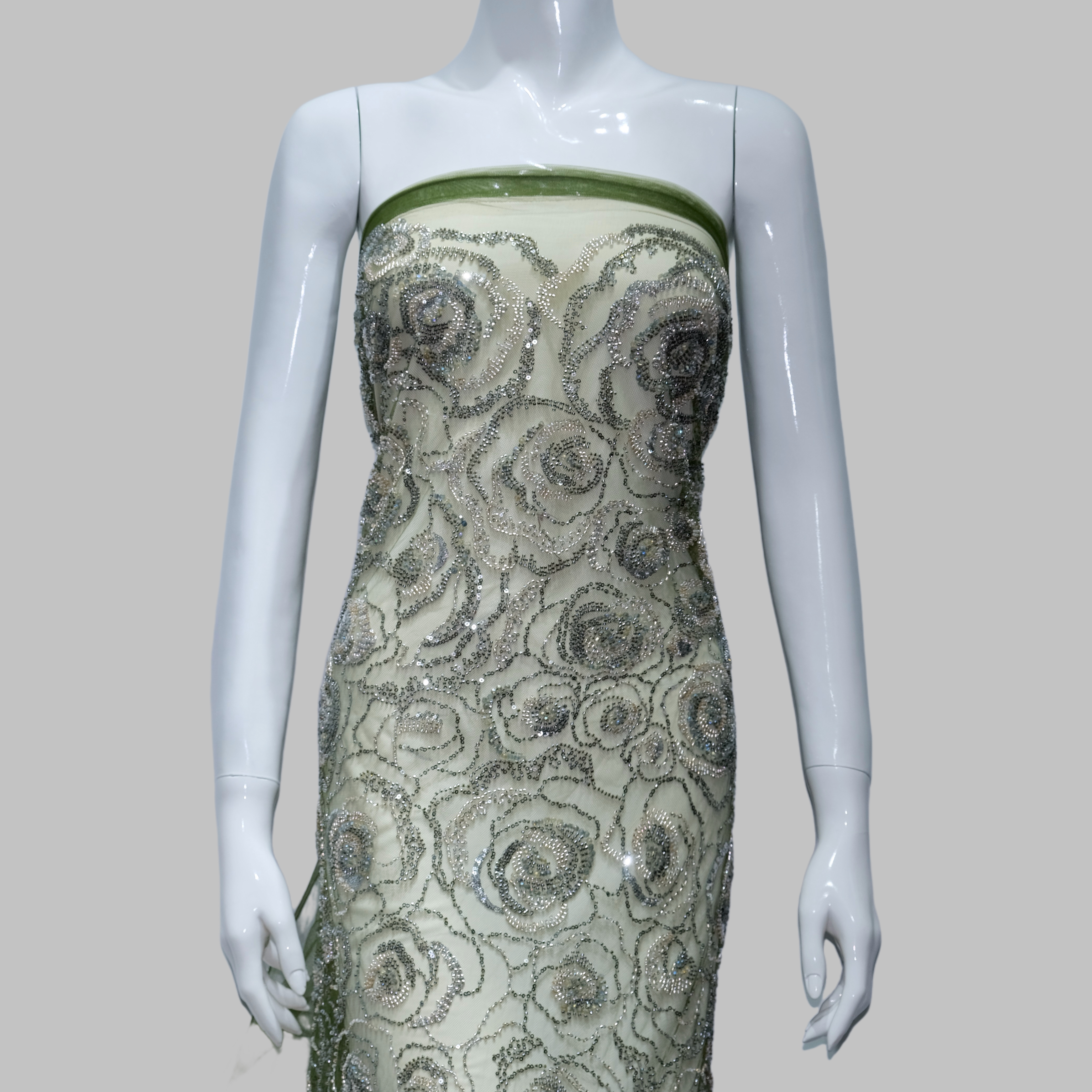 Circular Swirl Beaded Embroidery Fabric for couture fashion design