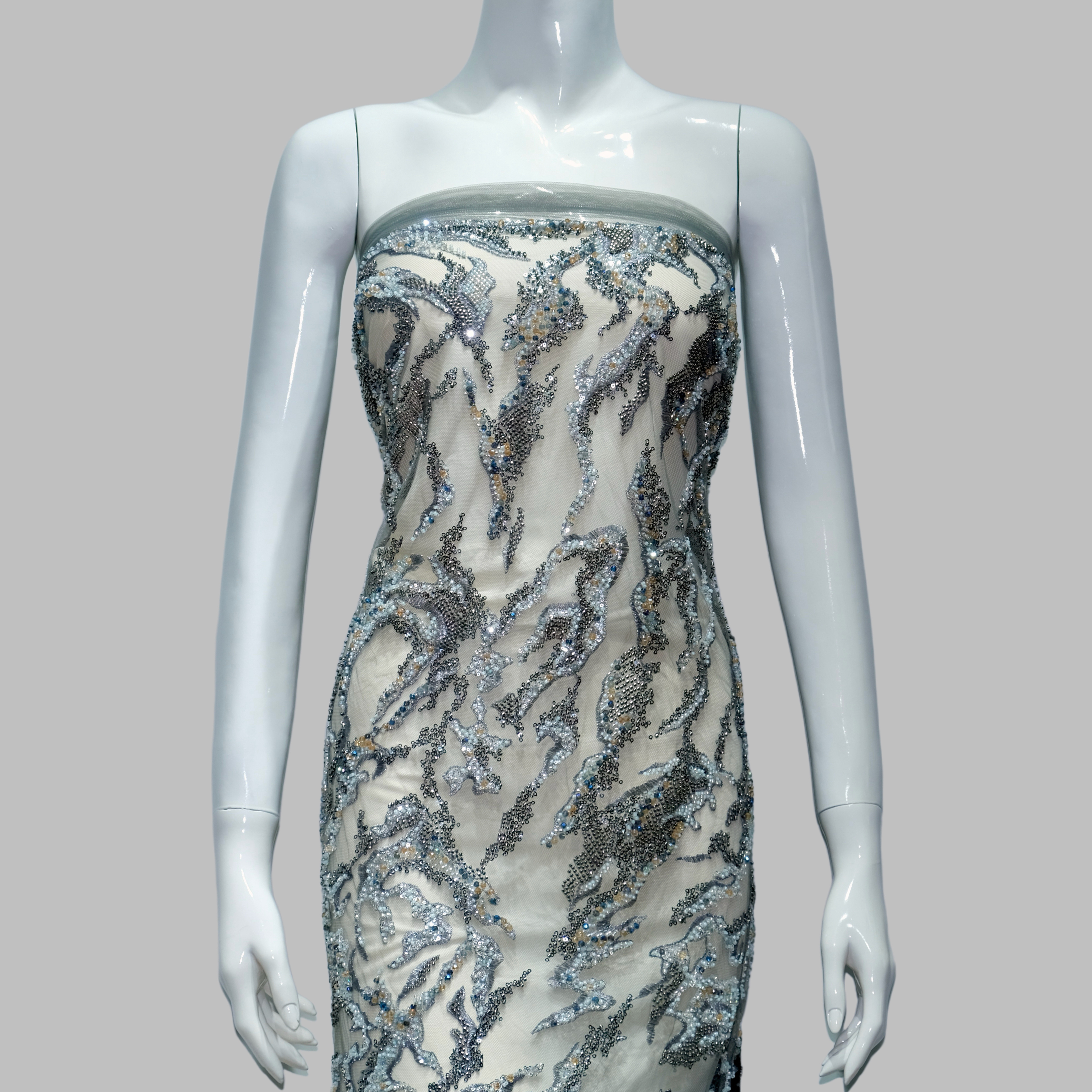 Abstract Reef Beaded Embroidery Fabric for couture fashion design