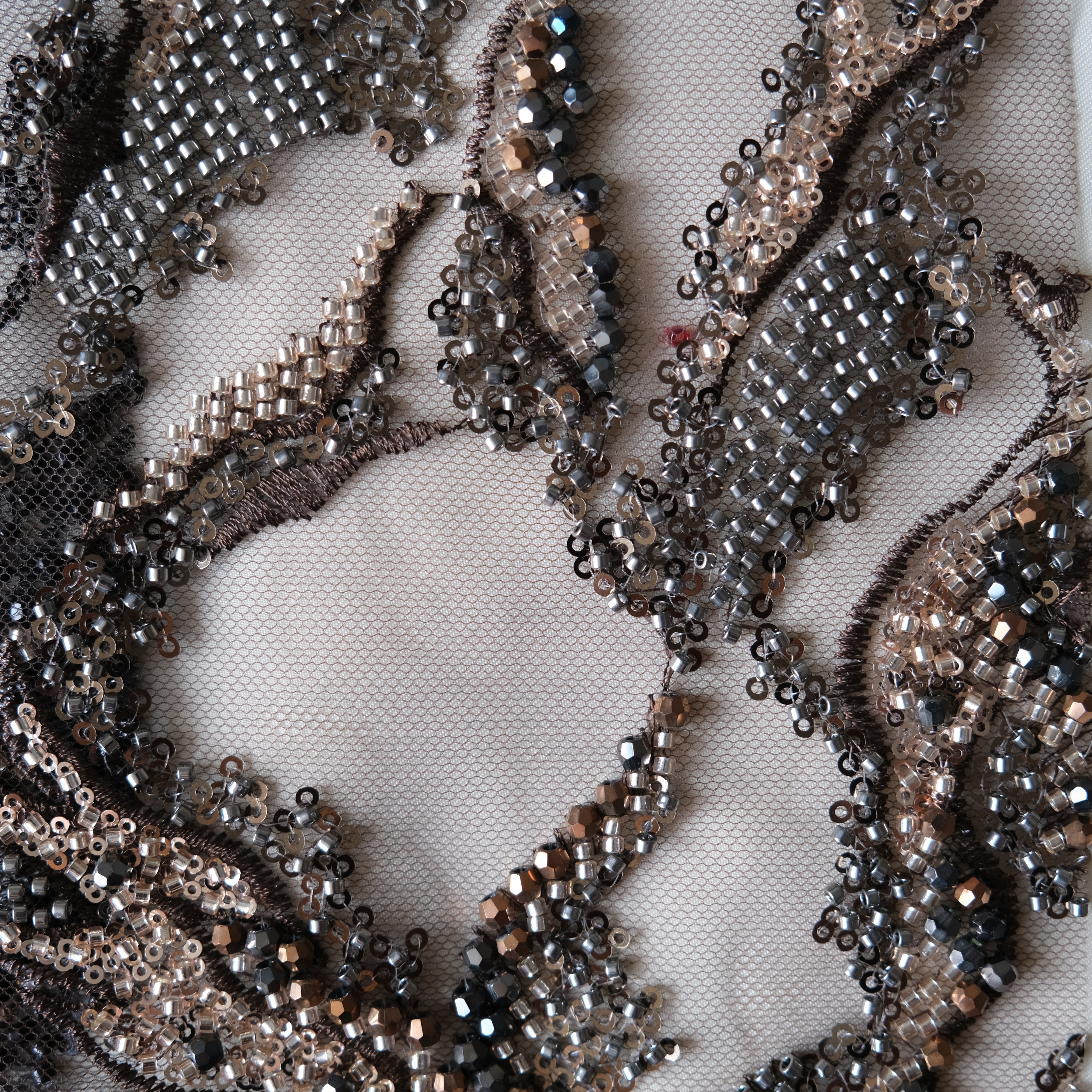 Abstract Reef Beaded Embroidery Fabric in Brown color