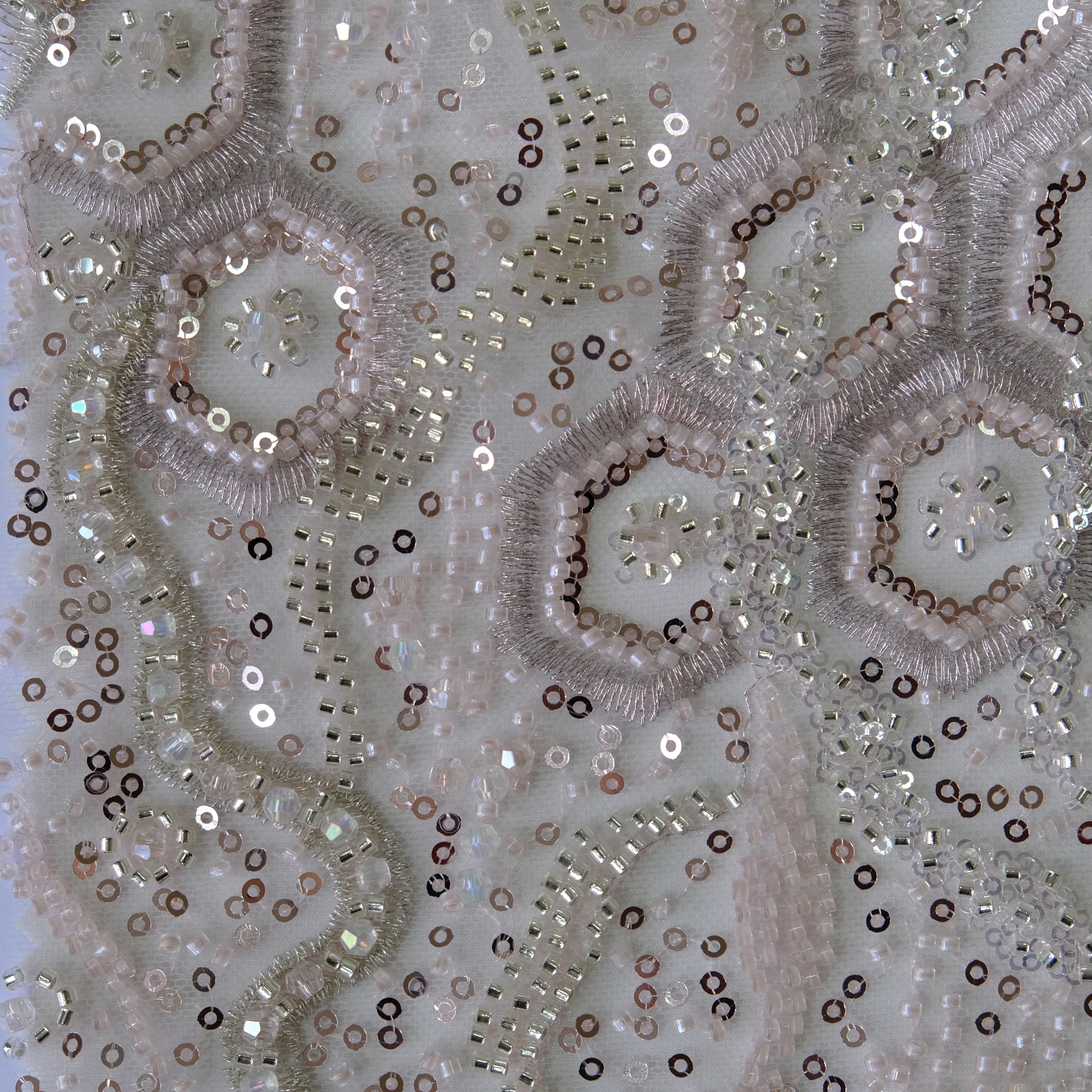 Honeycomb Stream Beaded Embroidery Fabric in Pink color