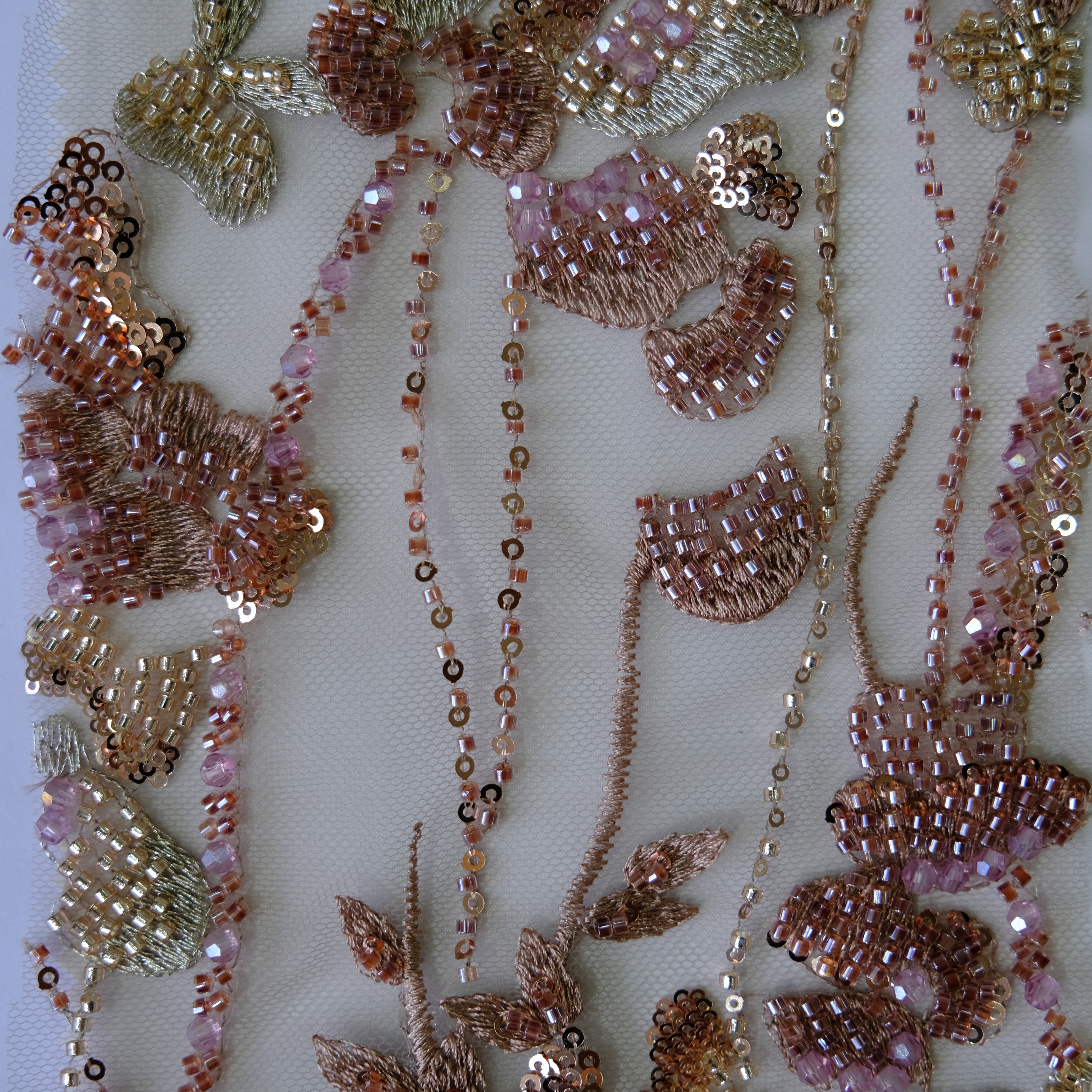 Dropping Blossom Beaded Embroidery Fabric in Pink color