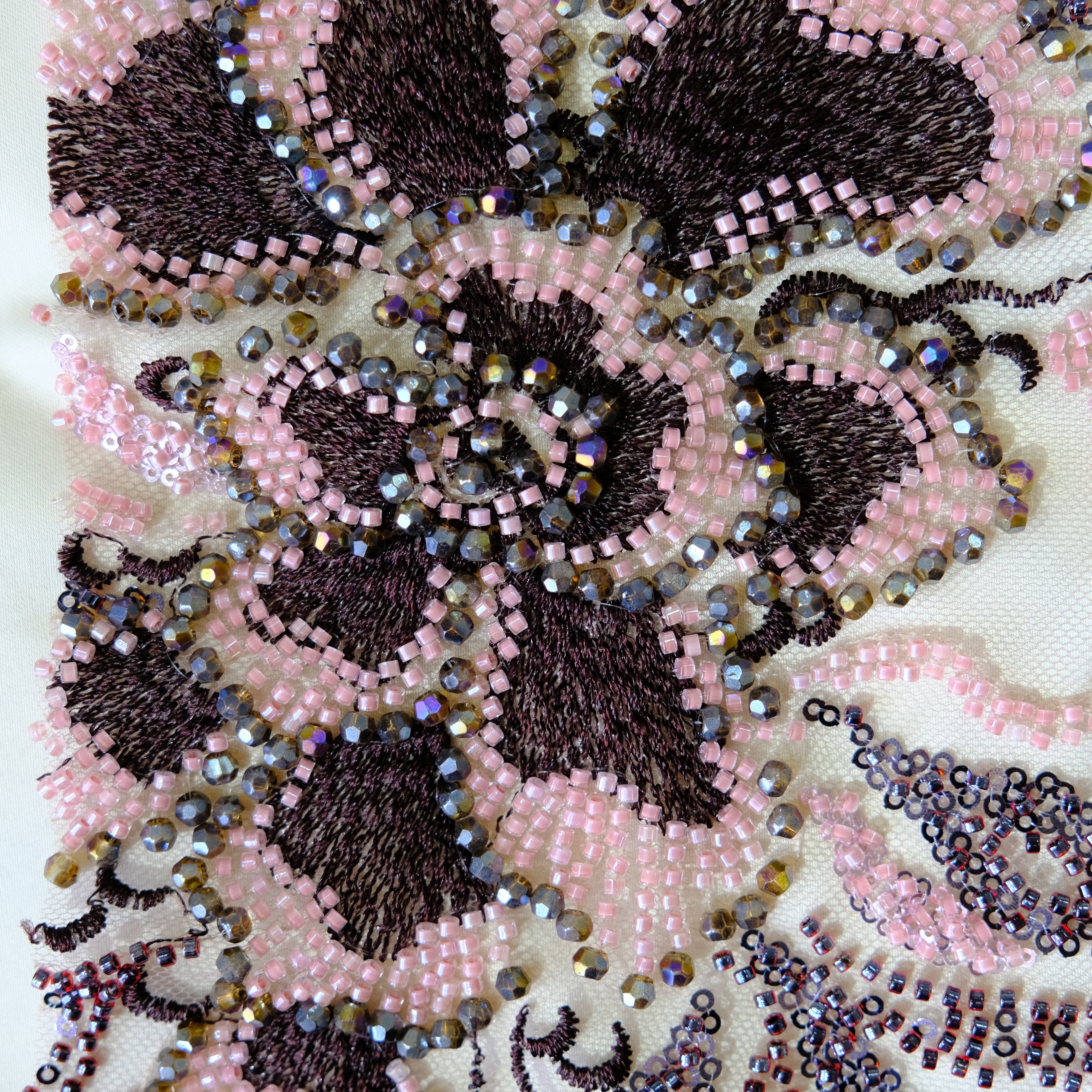 Willow Floral Beaded Embroidery Fabric in PinkPurple color