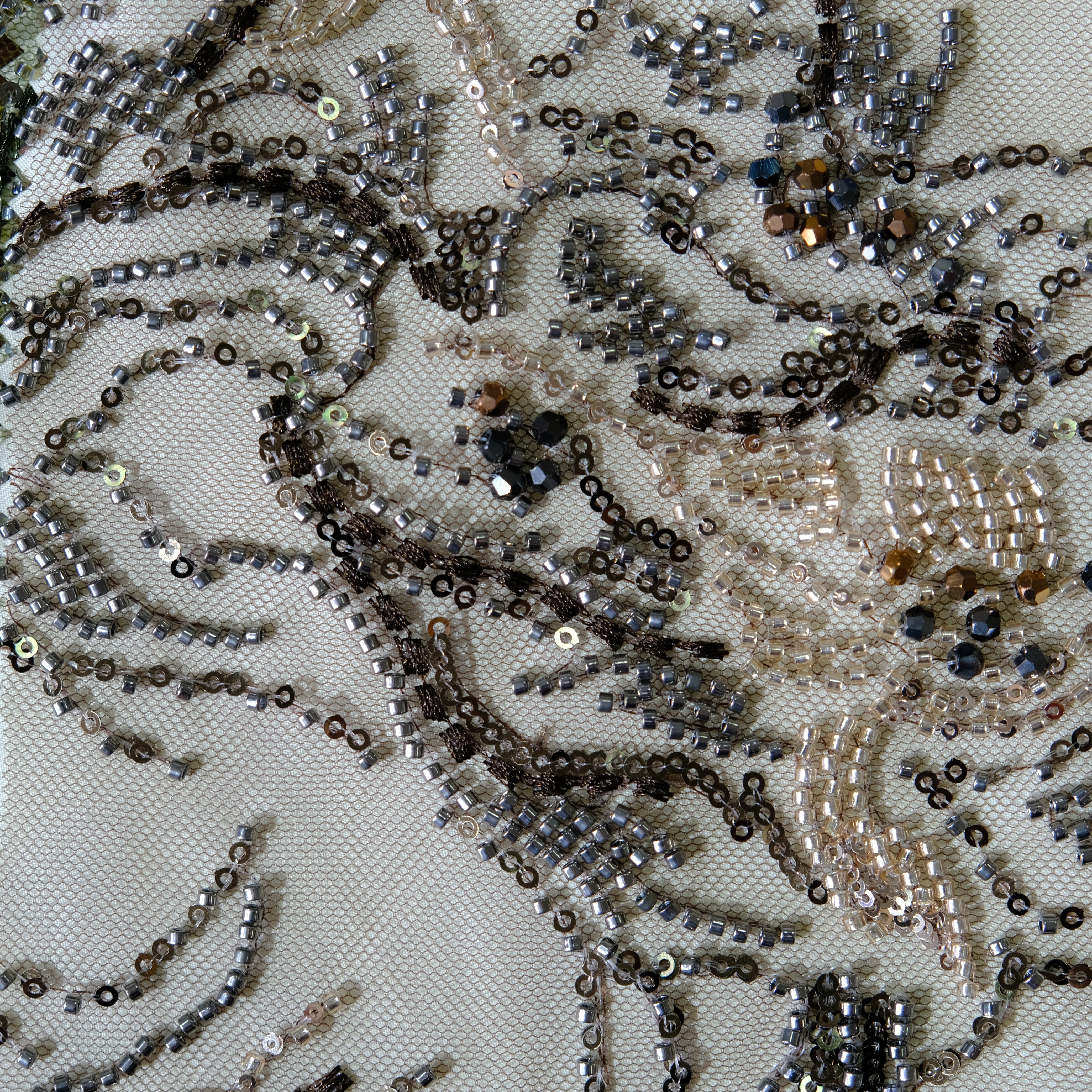 Curly Fern Beaded Embroidery Fabric in Brown1 color