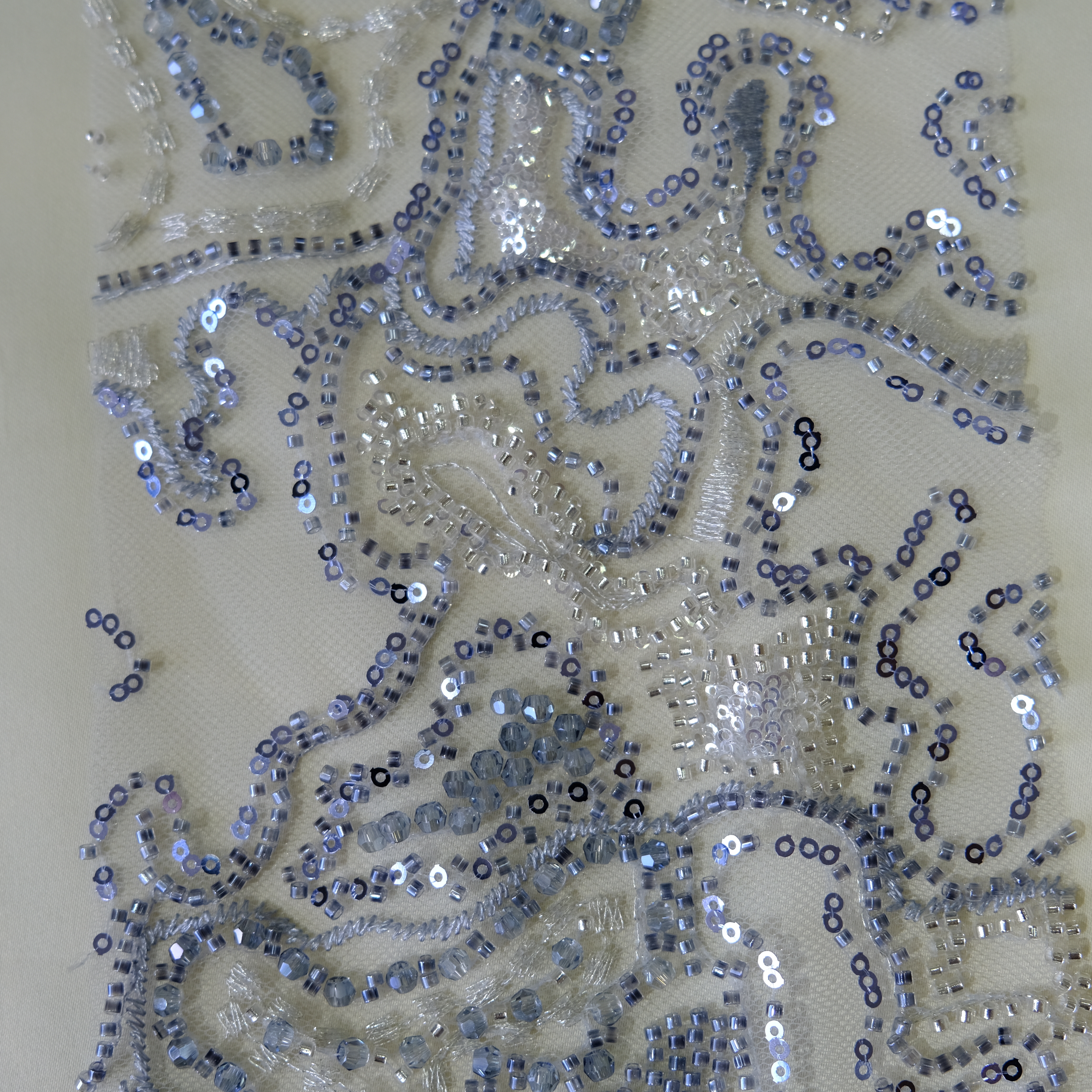 Abstract Maze Beaded Embroidery Fabric in LightBlue color