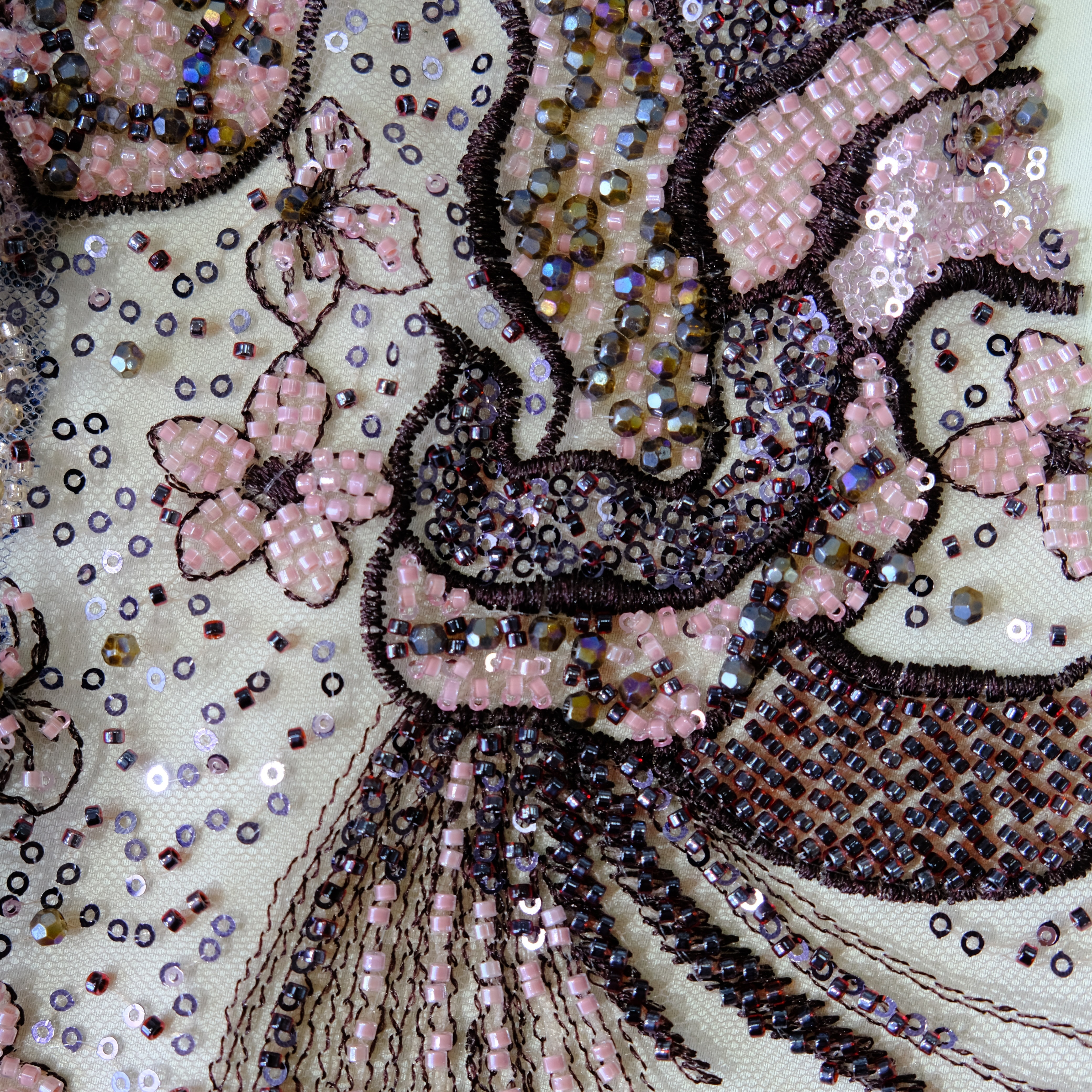 Phoenix Bloom Beaded Embroidery Fabric in PinkPurple color