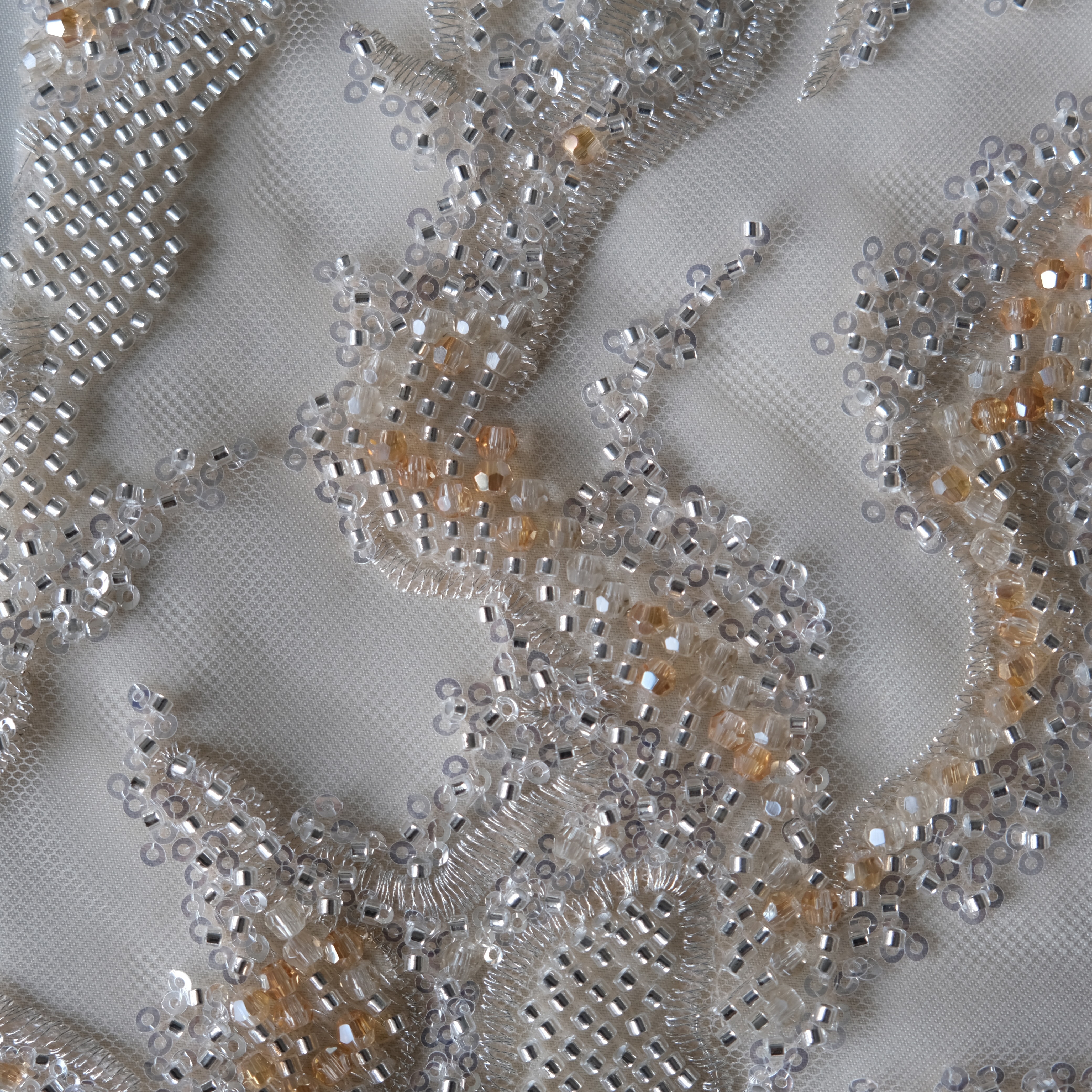 Abstract Reef Beaded Embroidery Fabric in BeigeYellow color