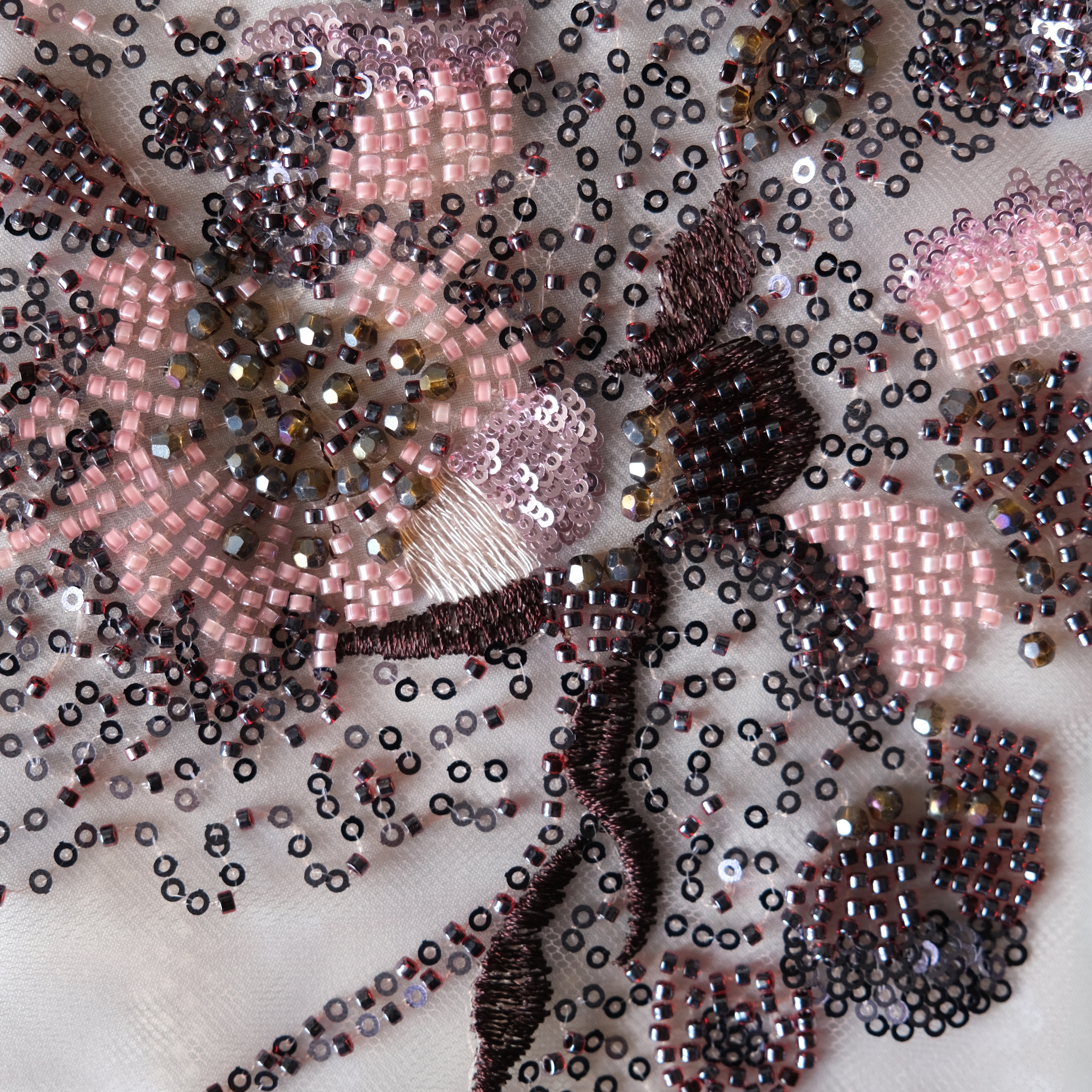 Gradient Floral Grove Beaded Embroidery Fabric in PinkPurple color