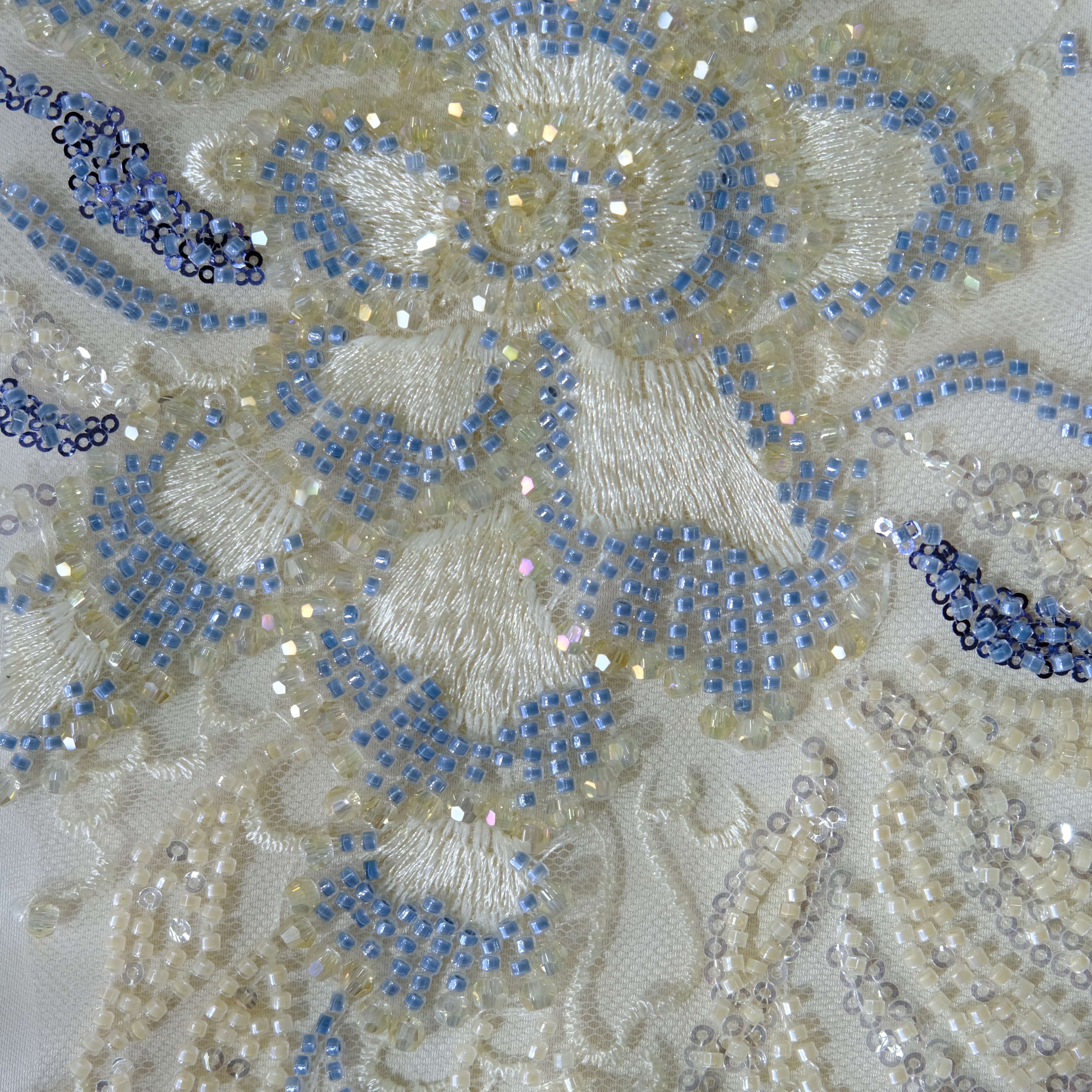 Willow Floral Beaded Embroidery Fabric in YellowBlue