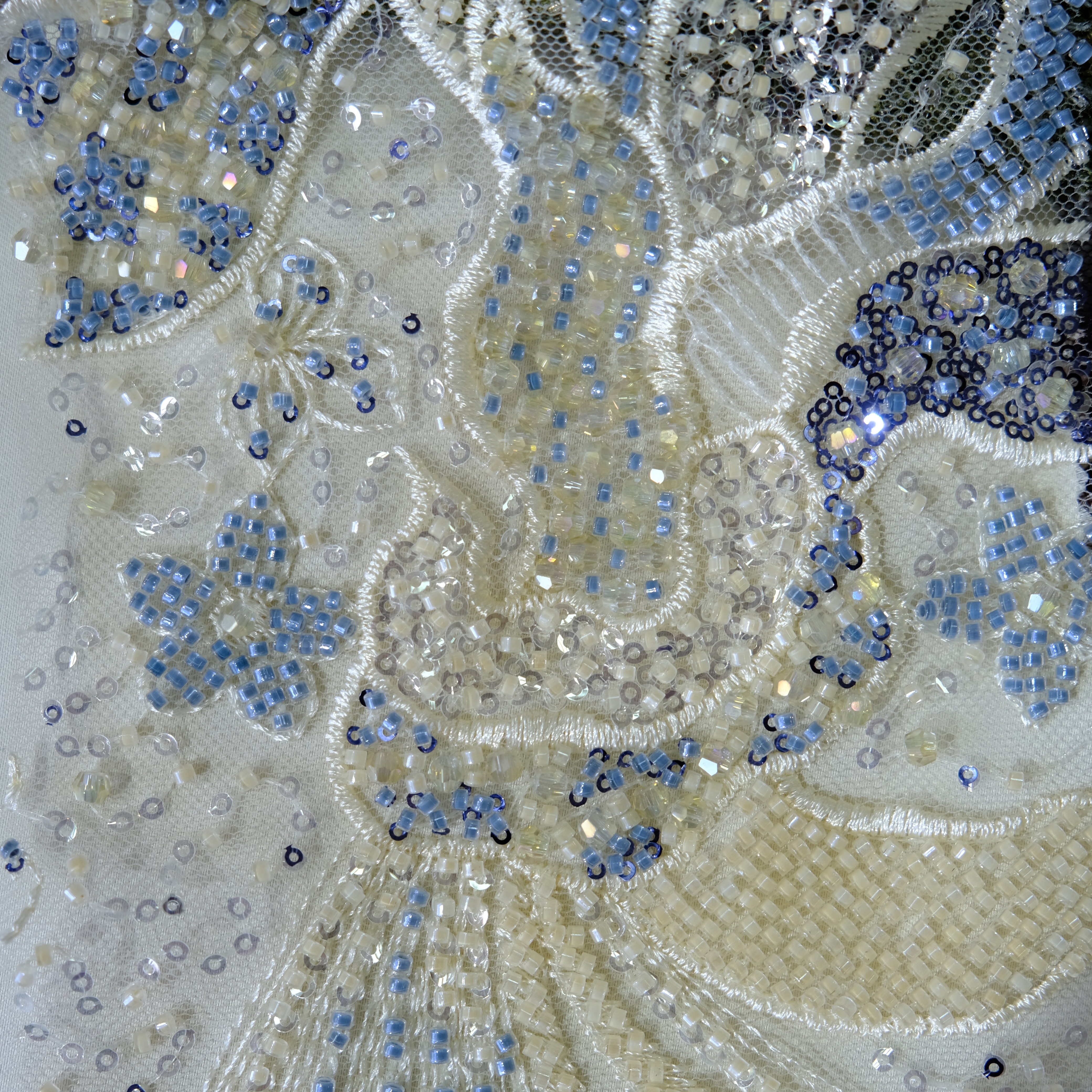 Phoenix Bloom Beaded Embroidery Fabric in YellowBlue color