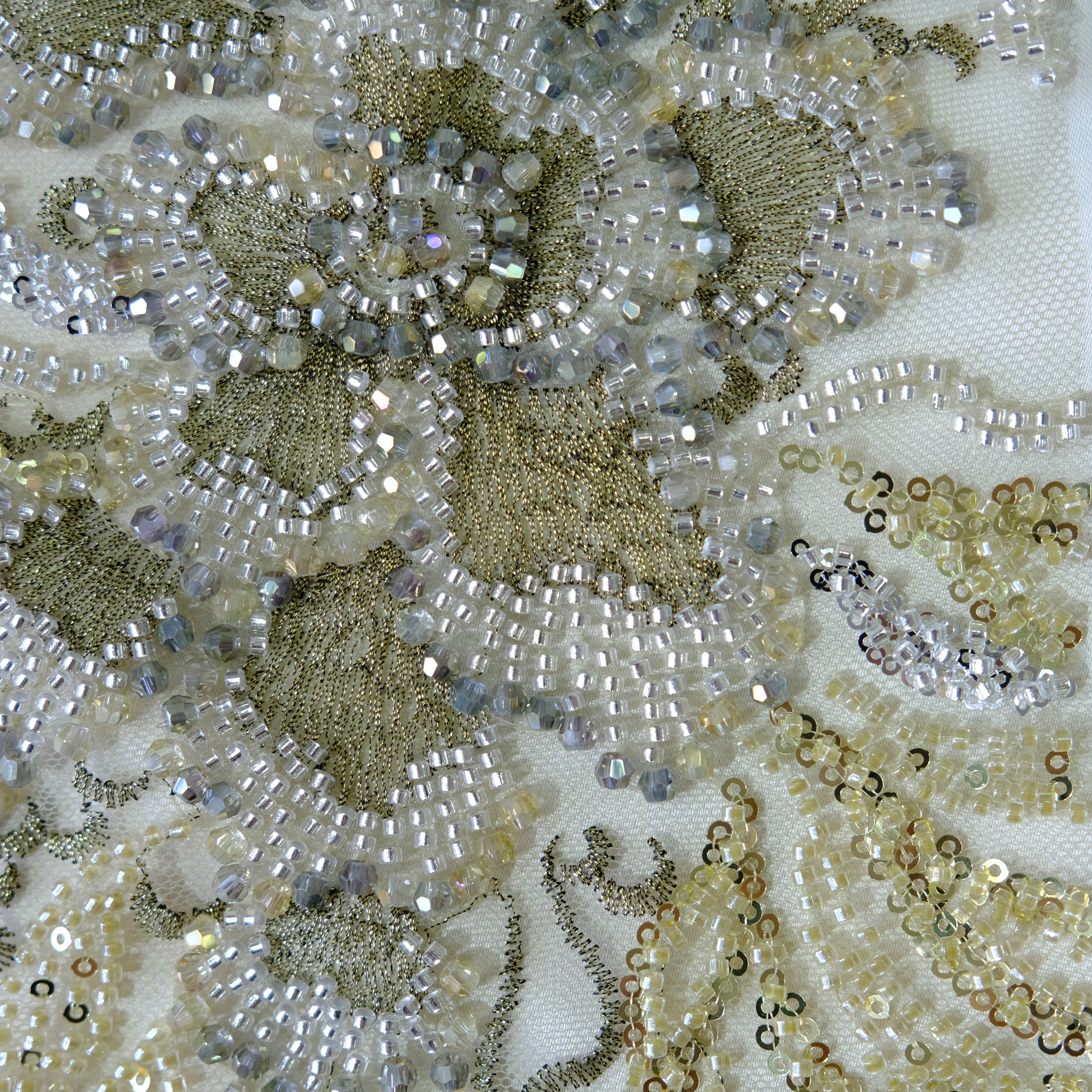 Willow Floral Beaded Embroidery Fabric in ArmyGreen color